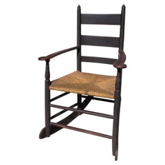 Early 19thc Original Brown Painted Ladder Back Rocking Chair