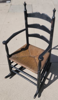 19thc Original Black Painted New England Rocking Chair
