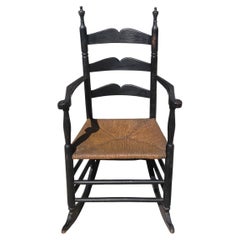 19thc Original Black Painted New England Rocking Chair