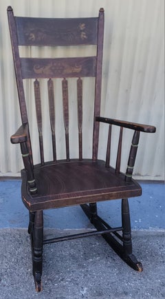 19thc Windsor Arrow Back Rocking Chair W/ Original Paint Decoration