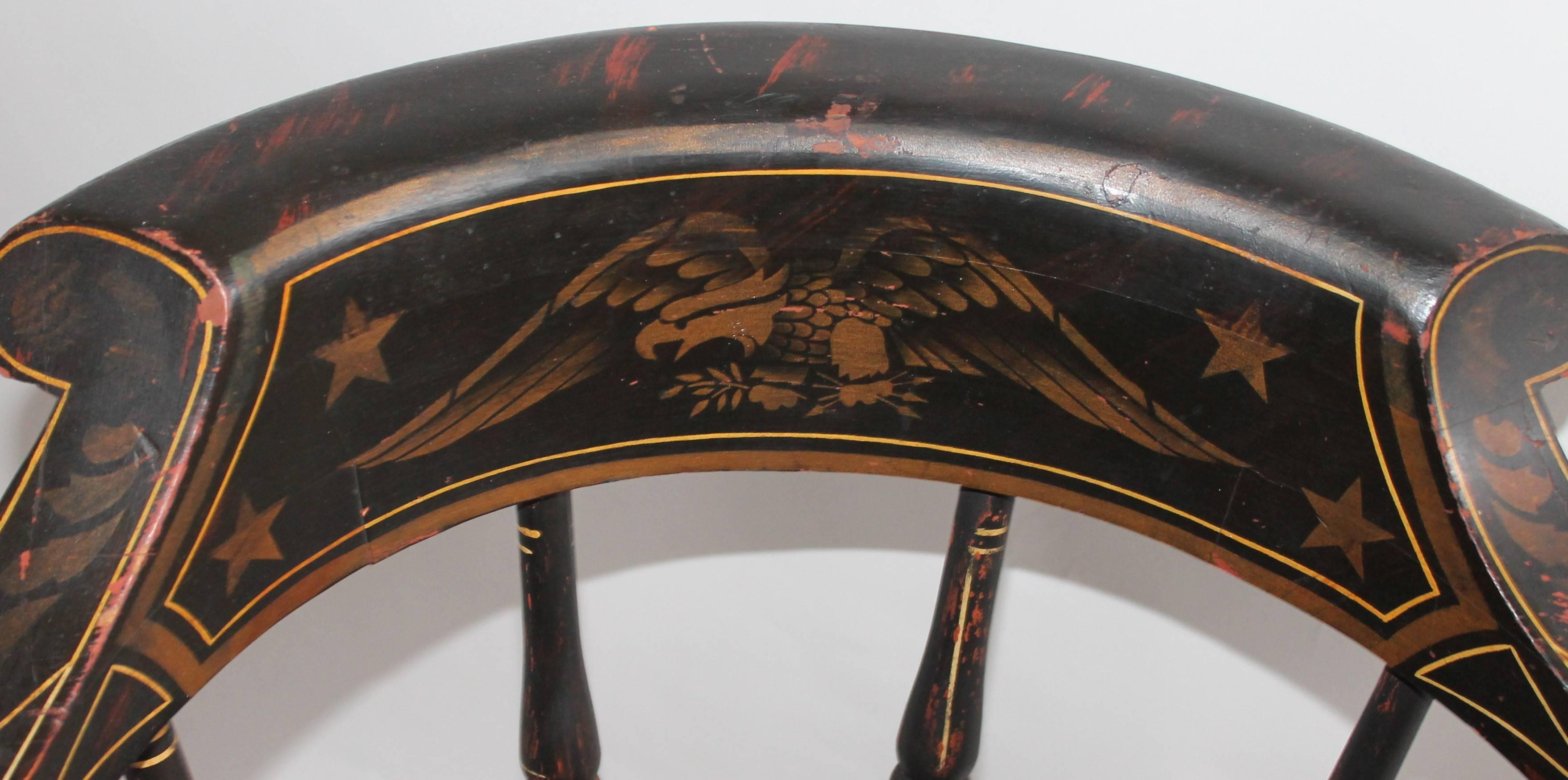American Classical 19th Century Original Paint Decorated Captains Chair with Eagle and Stars For Sale
