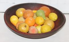 19th Century Wood Butter Bowl with Collection, 24 Pieces Stone Fruit