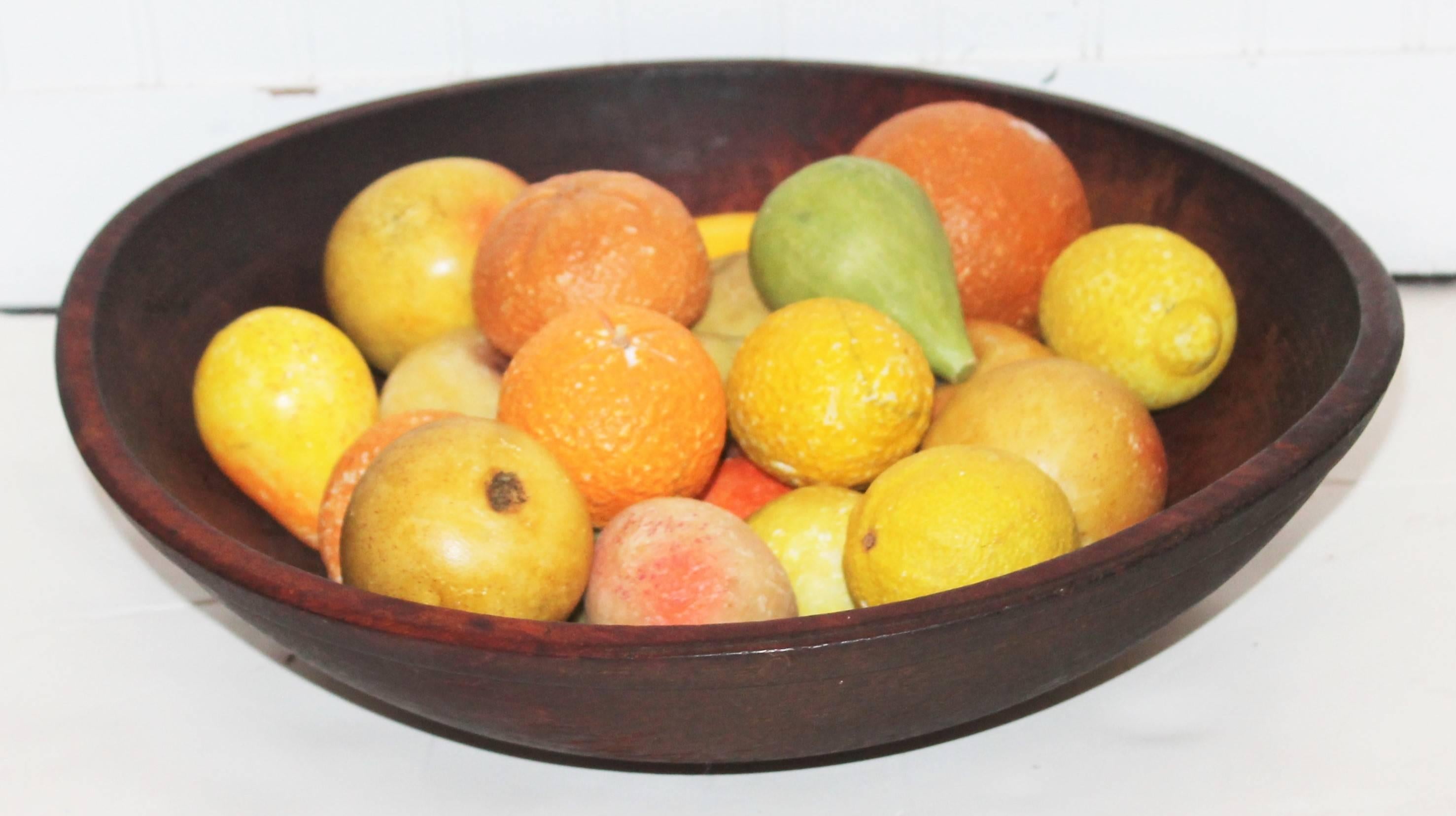 Country 19th Century Wood Butter Bowl with Collection, 24 Pieces Stone Fruit