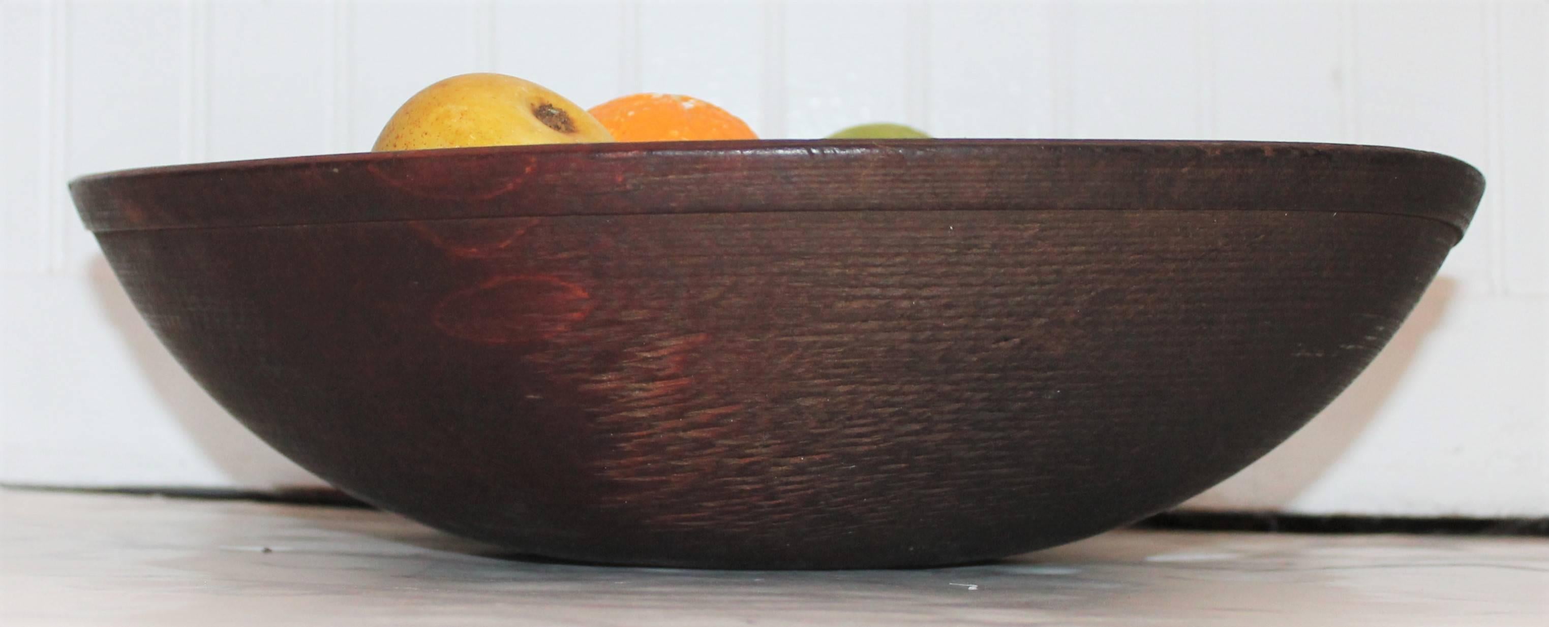 19th Century Wood Butter Bowl with Collection, 24 Pieces Stone Fruit In Distressed Condition In Los Angeles, CA