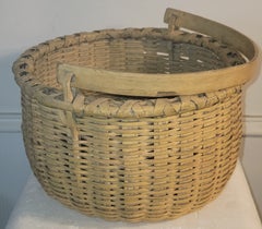 19thc Original Mustard / Yellow Painted Swing Handled Basket