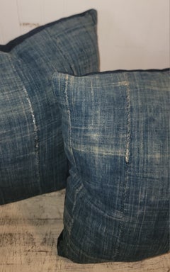 Pair of 19Thc Blue Linen pillows