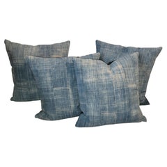 19thc Light Blue Linen Pillows, Collection of Four