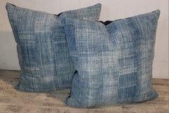 19thc Light Blue Linen Pillows, Collection of Four
