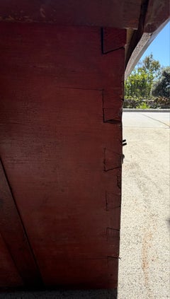Early 19thc Original Painted Wood Trunk W/hand Forged Iron Hardware