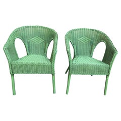 Pair of Original Painted Mint Green Wicker Chairs -Pair