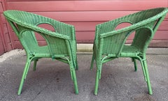 Pair of Original Painted Mint Green Wicker Chairs -Pair