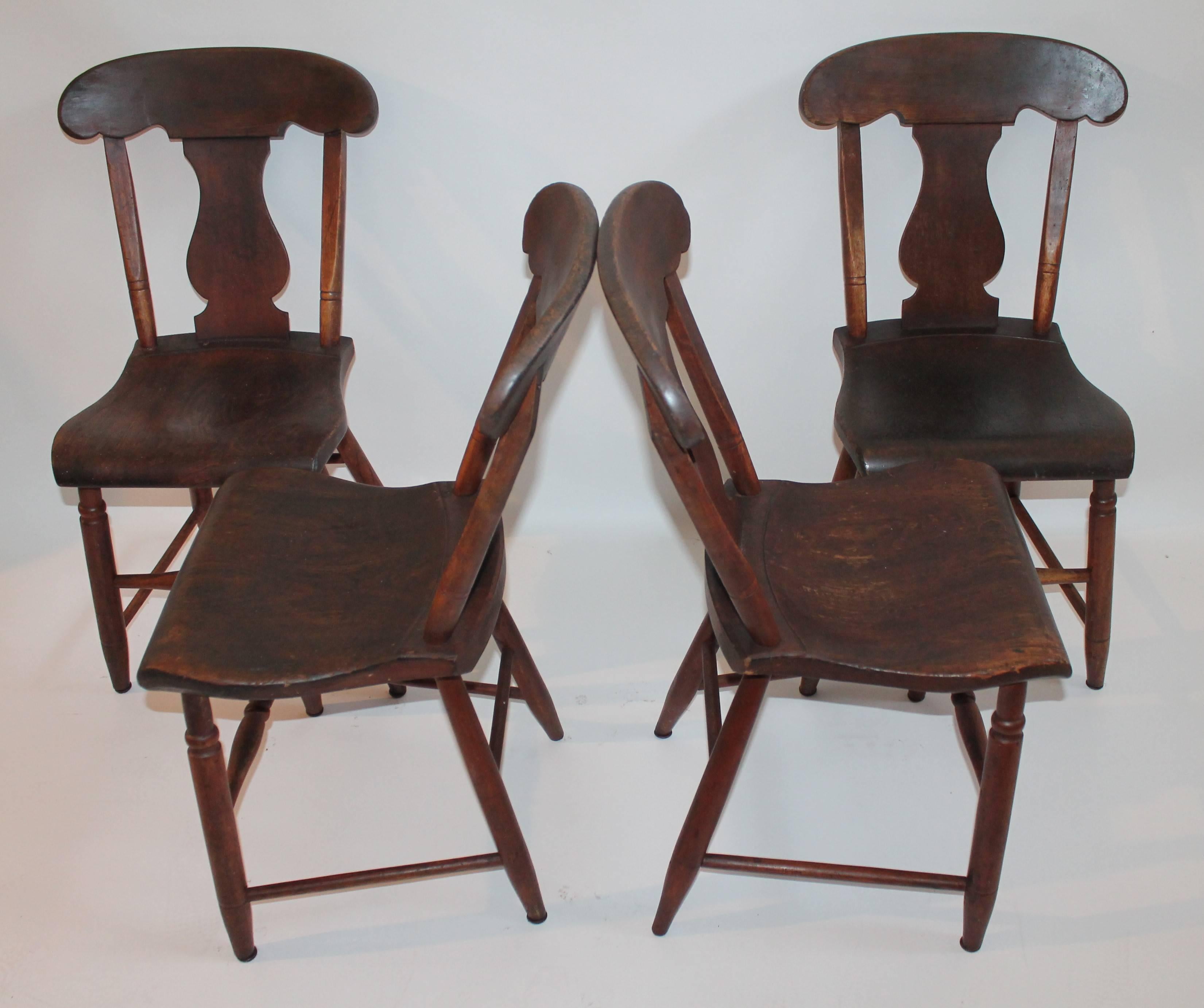 American Set of Four 19th Century Original Painted Plank Bottom Chairs