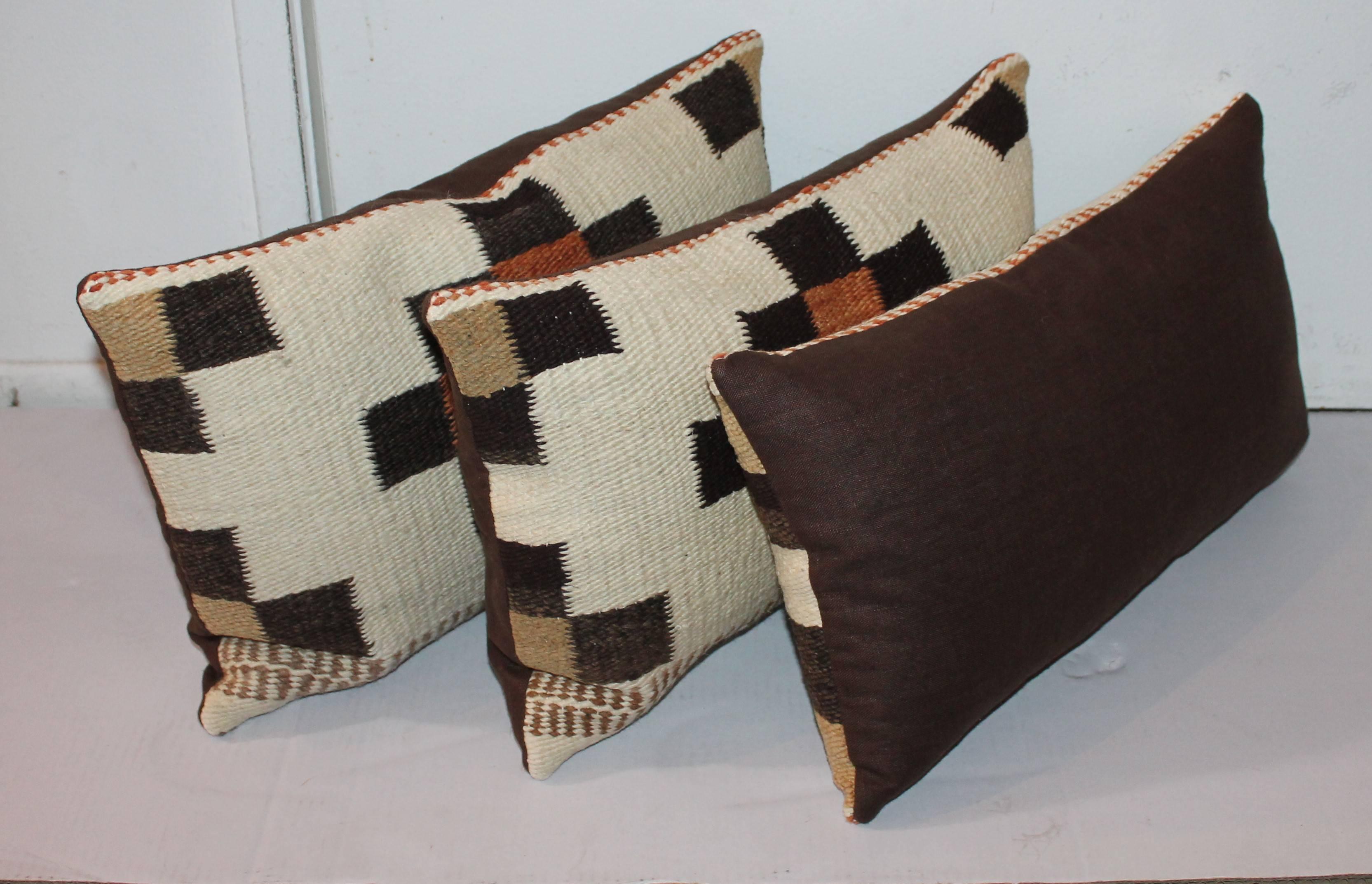 American Group of Three Navajo Indian Weaving Bolster Pillows