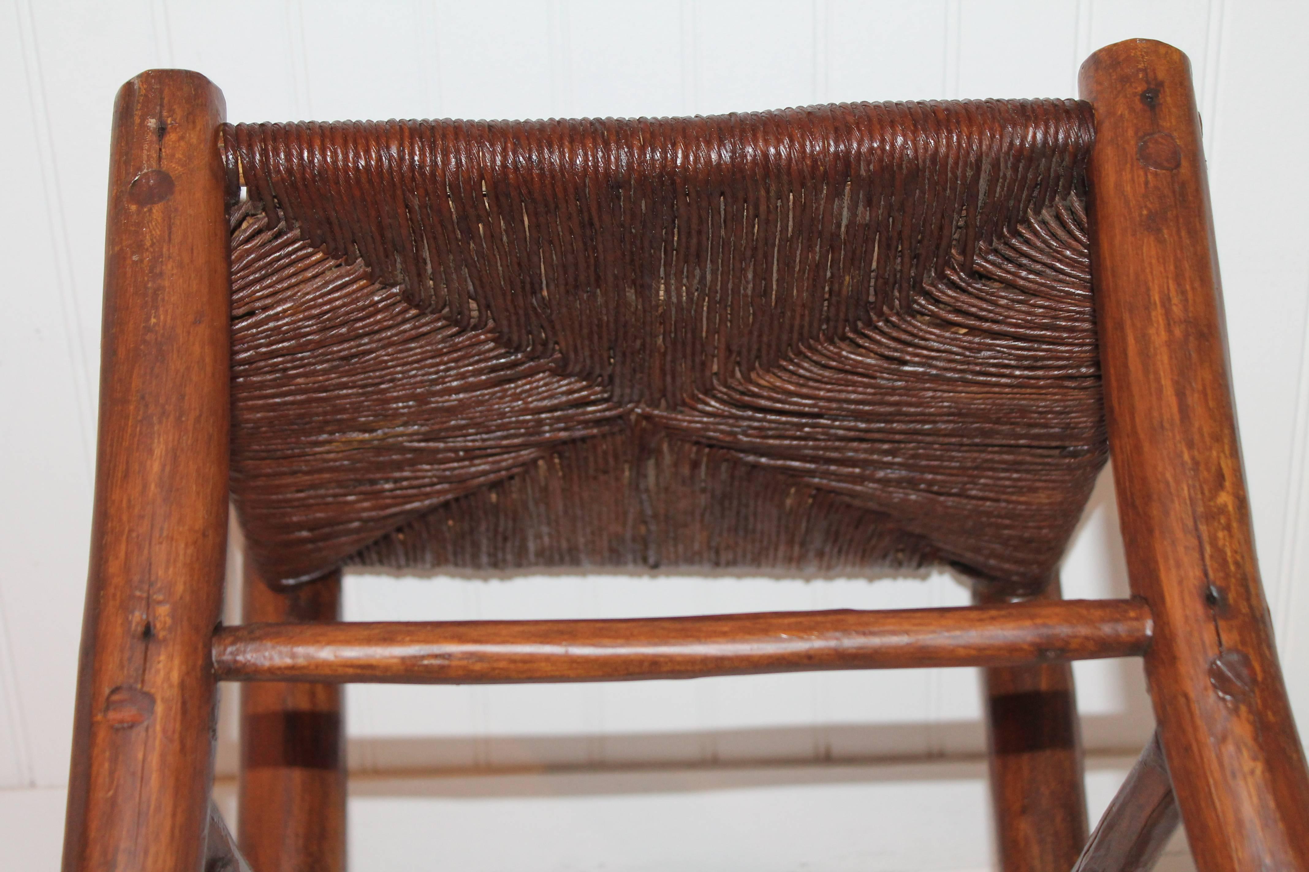 Hand-Woven 19th Century Handmade Hickory Stool or Bench