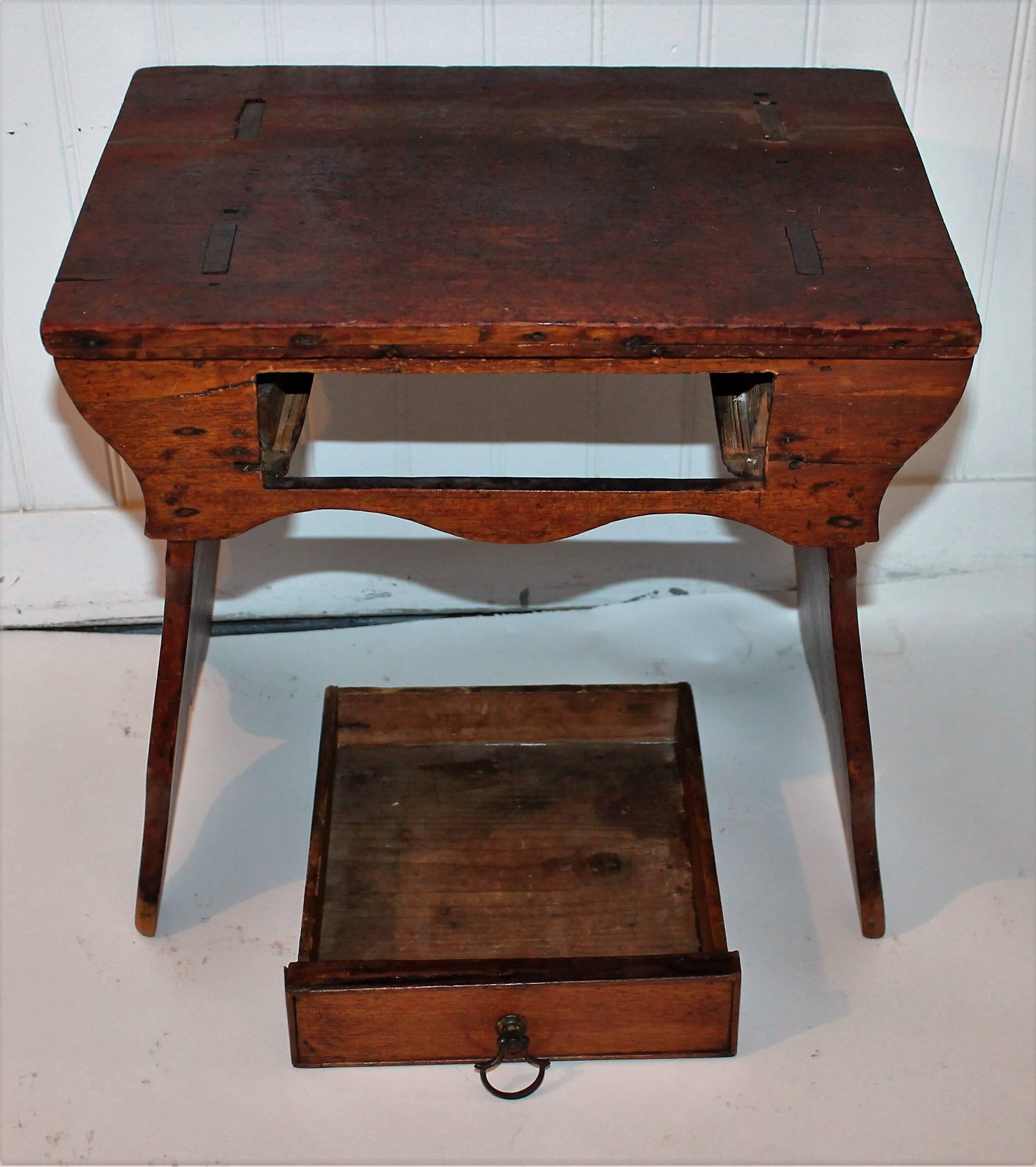 Country Early 19th Century New England Stool with Drawer