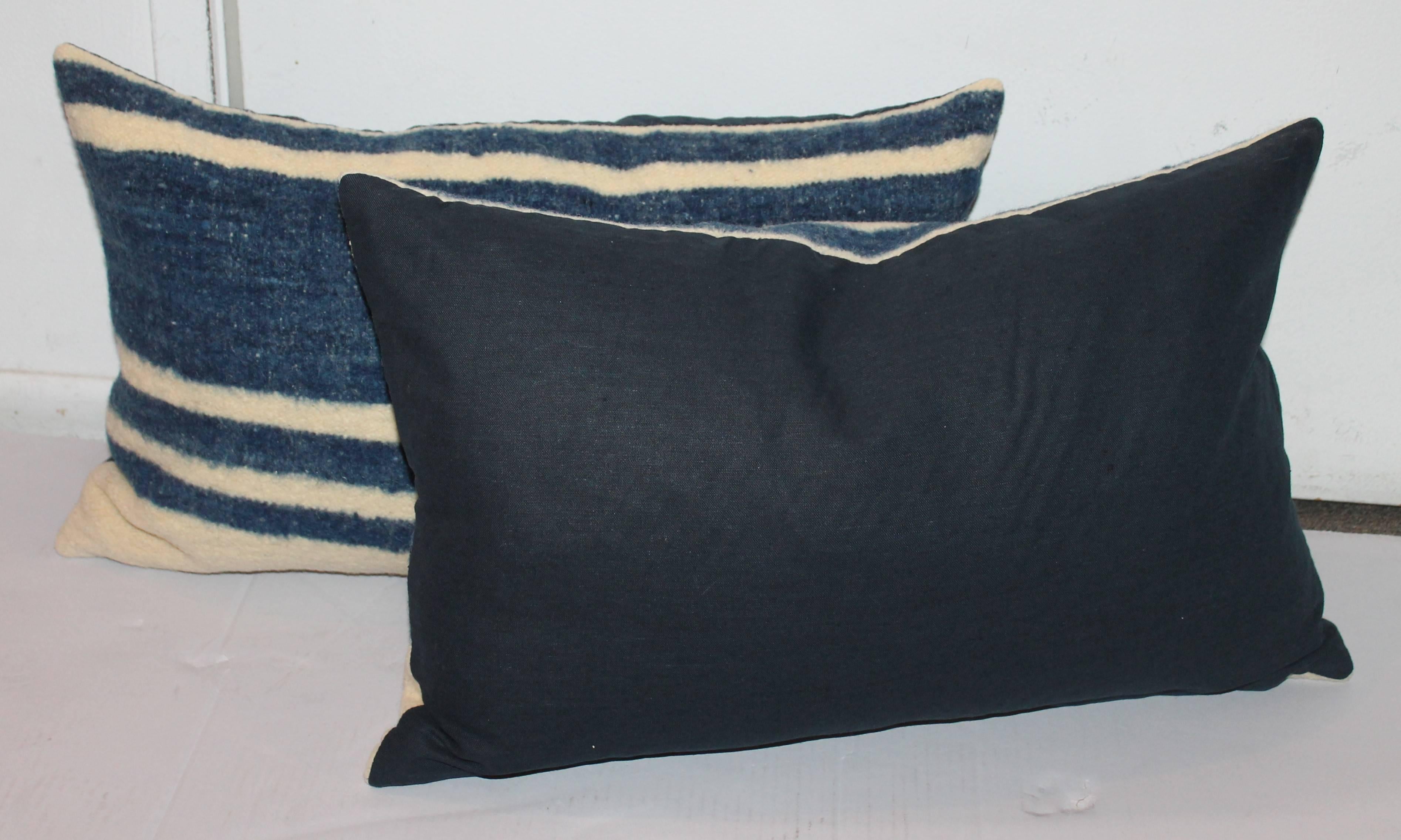 Hand-Woven Set of Four Indigo and White Striped Alpaca Bolster Pillows