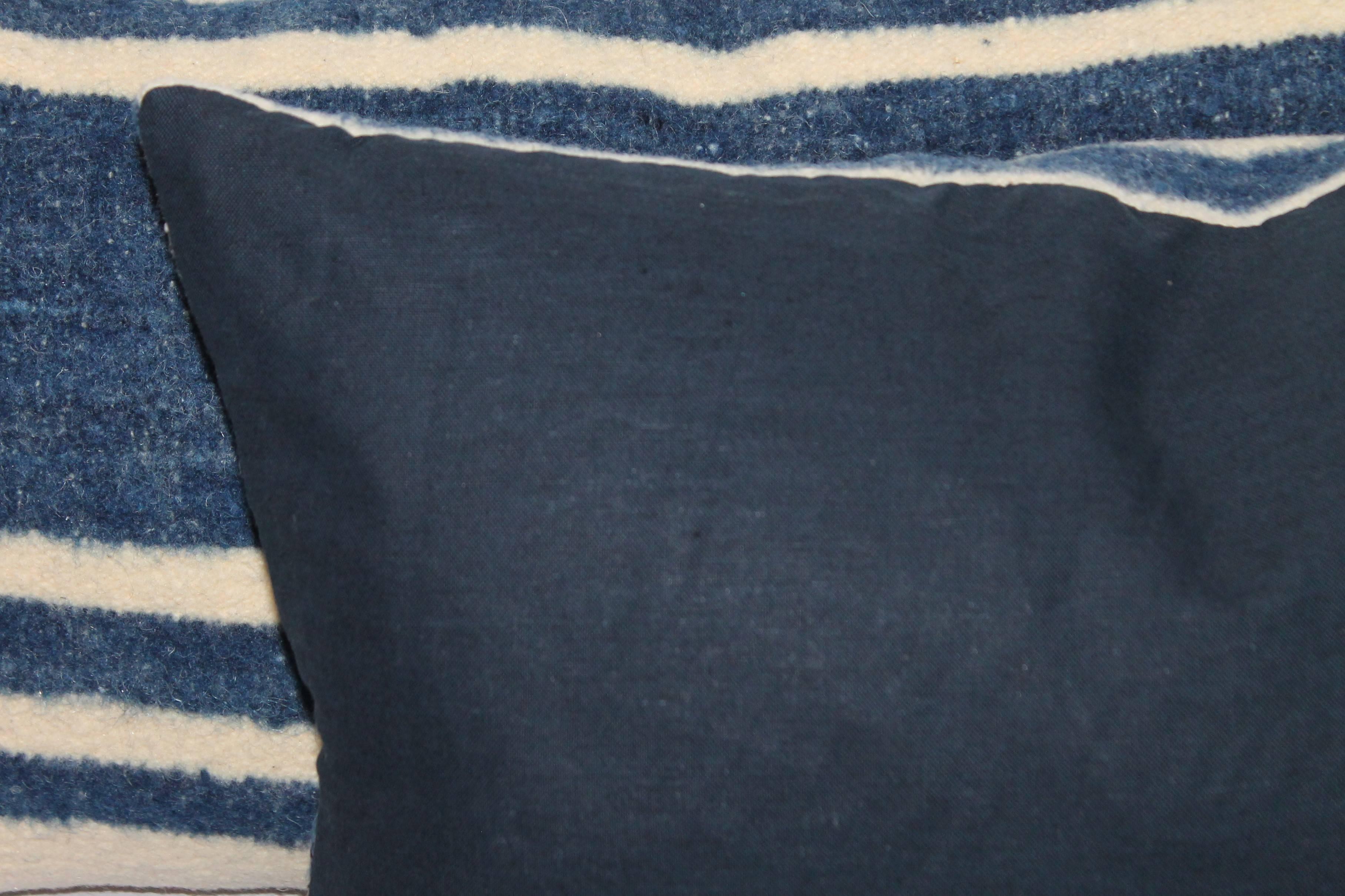 Set of Four Indigo and White Striped Alpaca Bolster Pillows In Excellent Condition In Los Angeles, CA