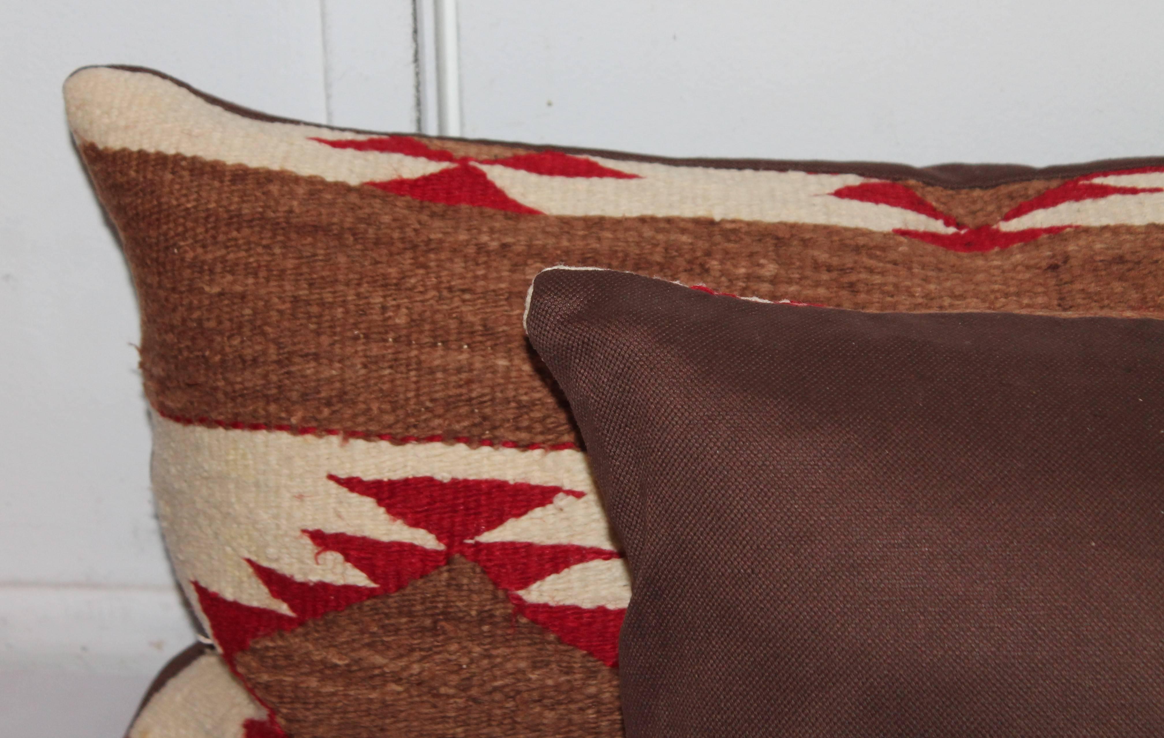 Hand-Woven Pair of Navajo Saddle Blanket Weaving Pillows
