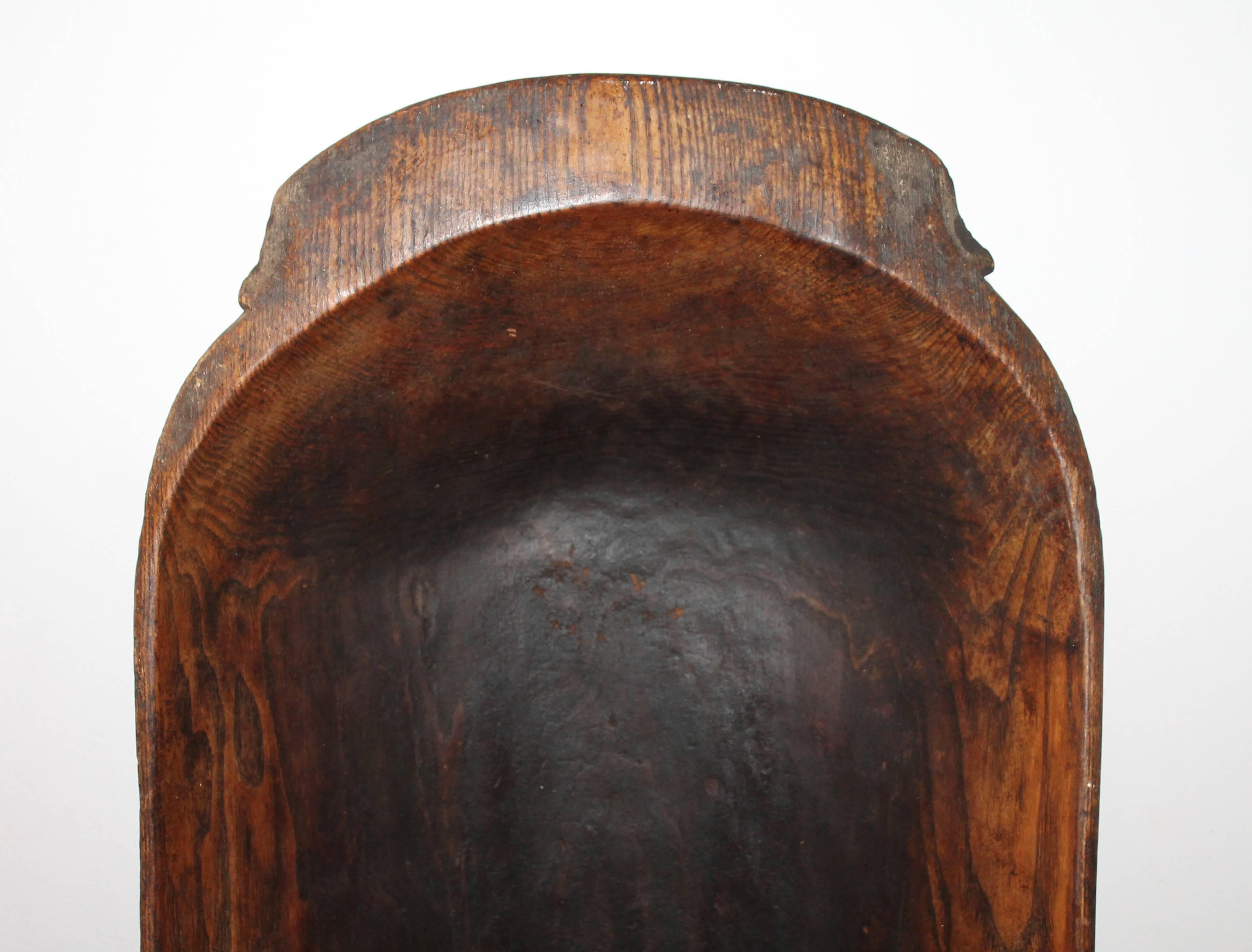 Patinated Early Hand-Carved Monumental Dough Bowl