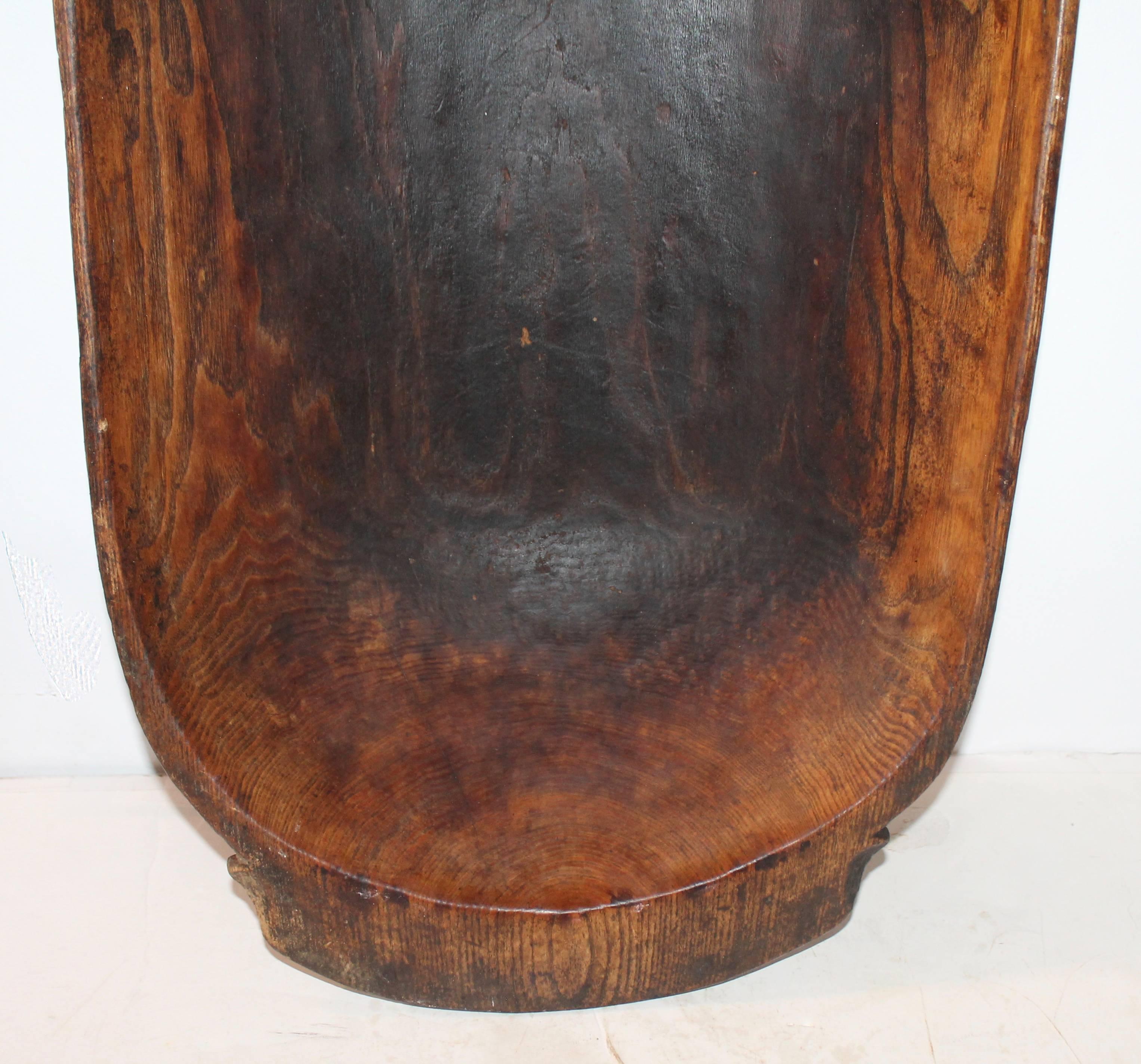 Early Hand-Carved Monumental Dough Bowl In Excellent Condition In Los Angeles, CA
