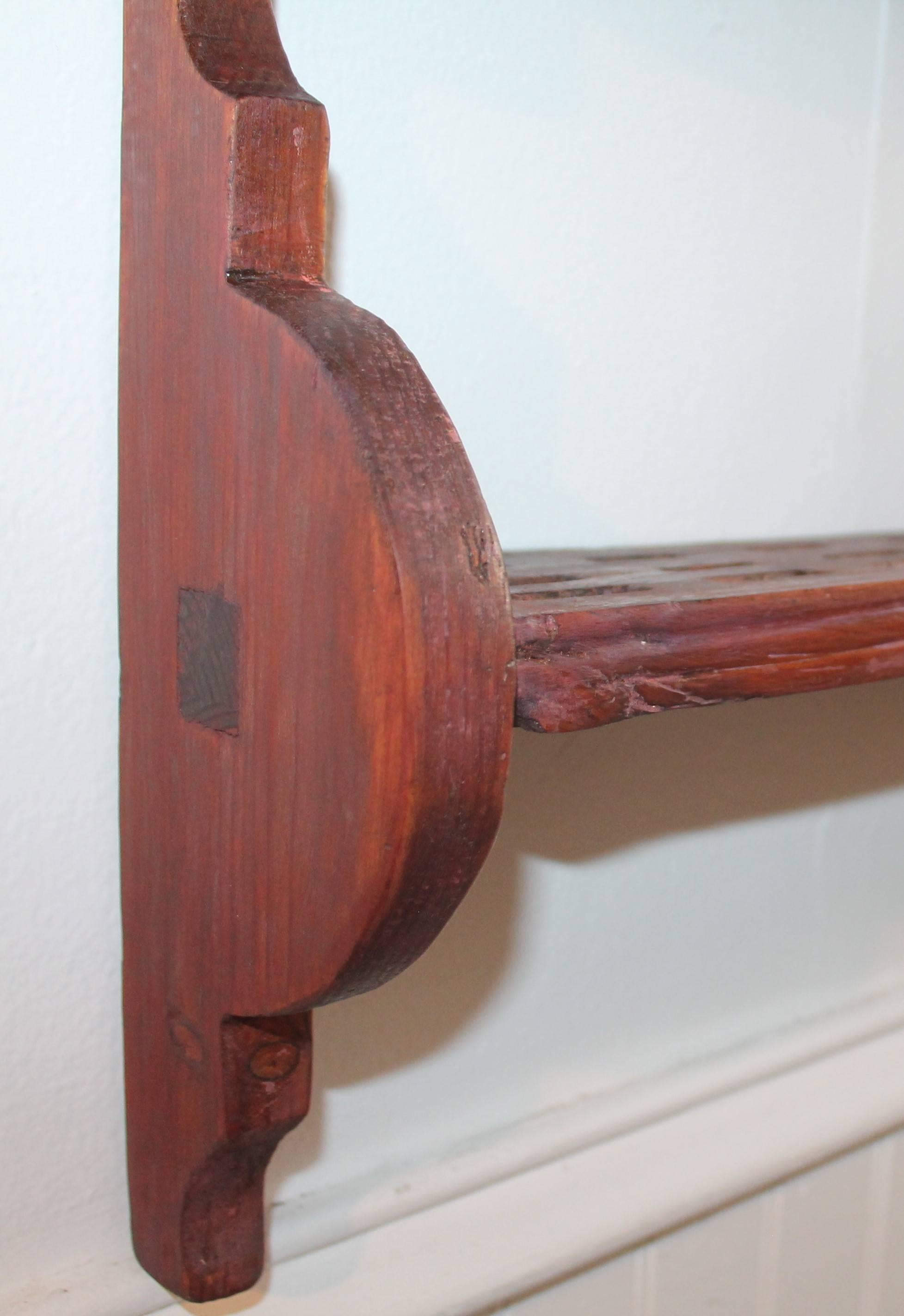American Early 18th Century Original Red Painted Spoon Rack