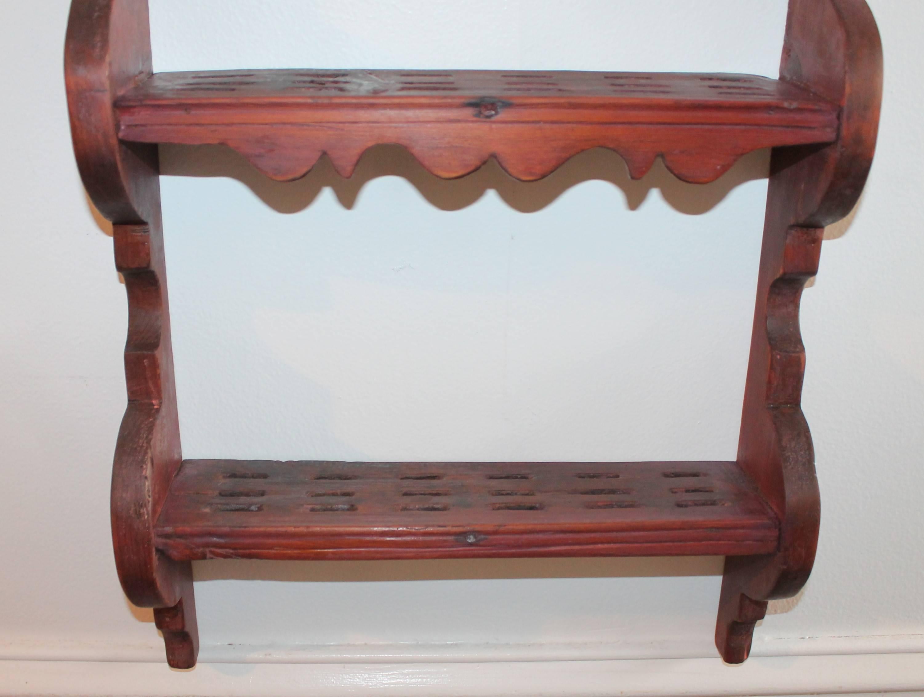 Hand-Painted Early 18th Century Original Red Painted Spoon Rack