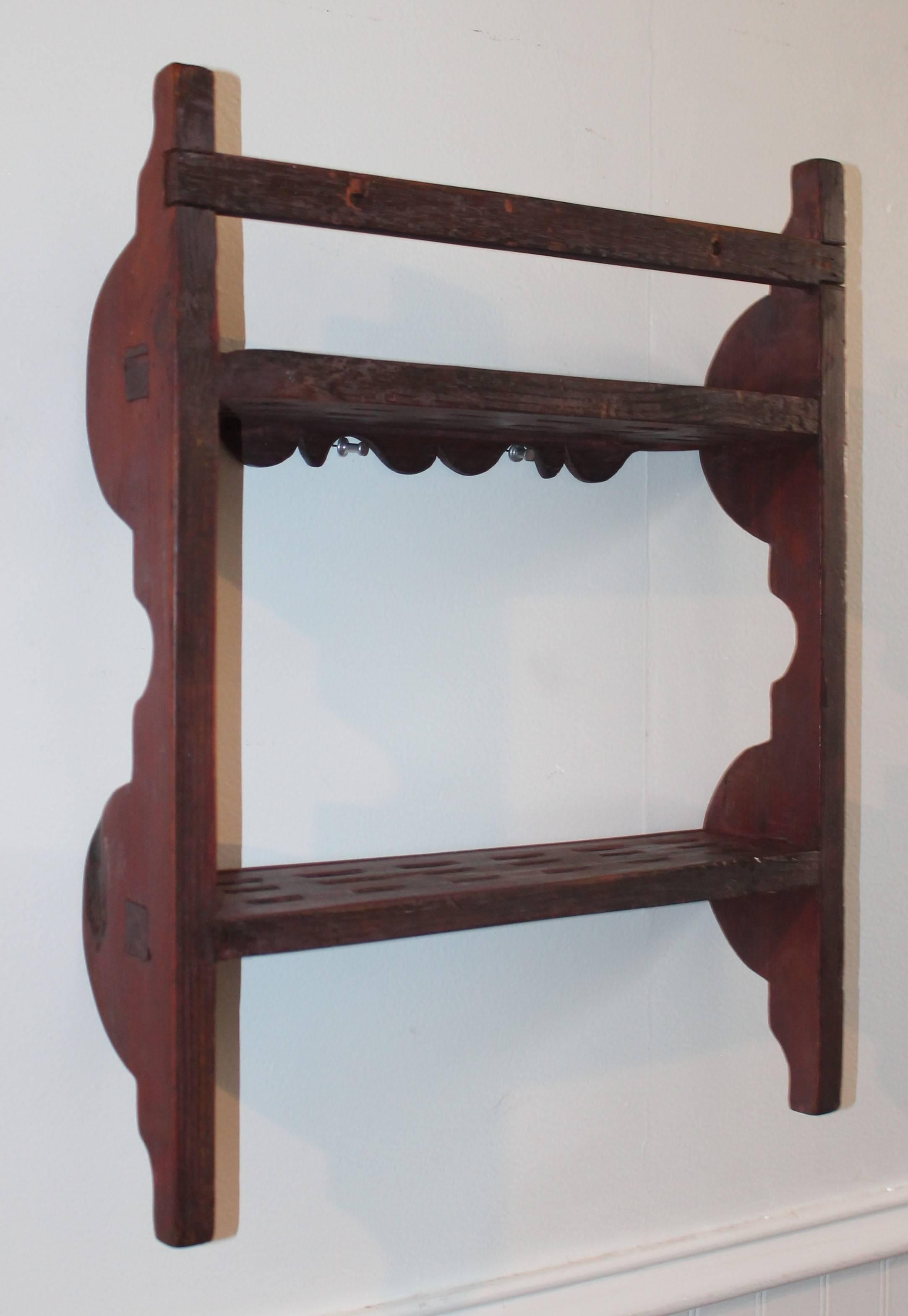 Early 18th Century Original Red Painted Spoon Rack 1