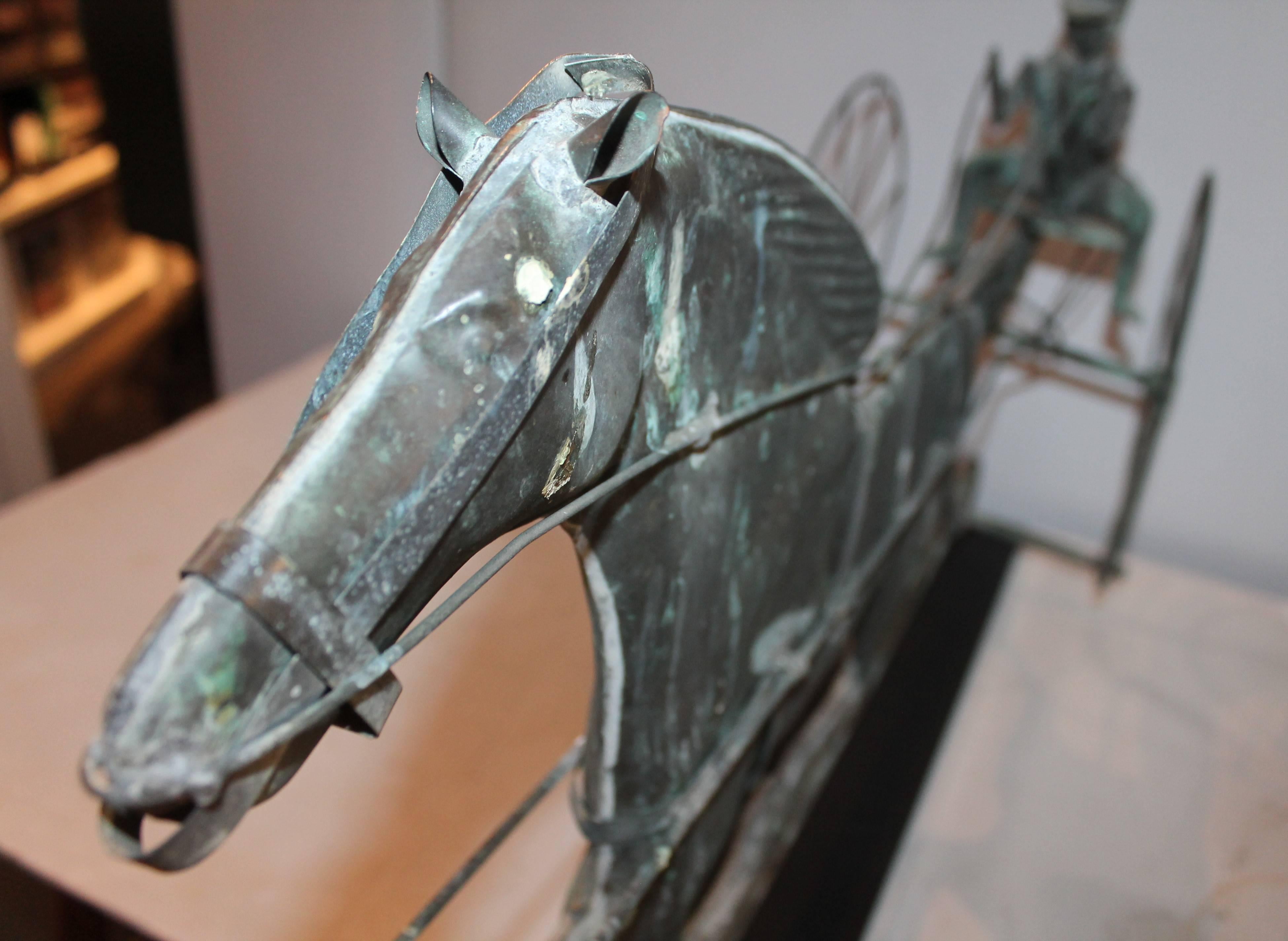 Patinated Early 20th Century Mounted Horse and Rider Weathervane