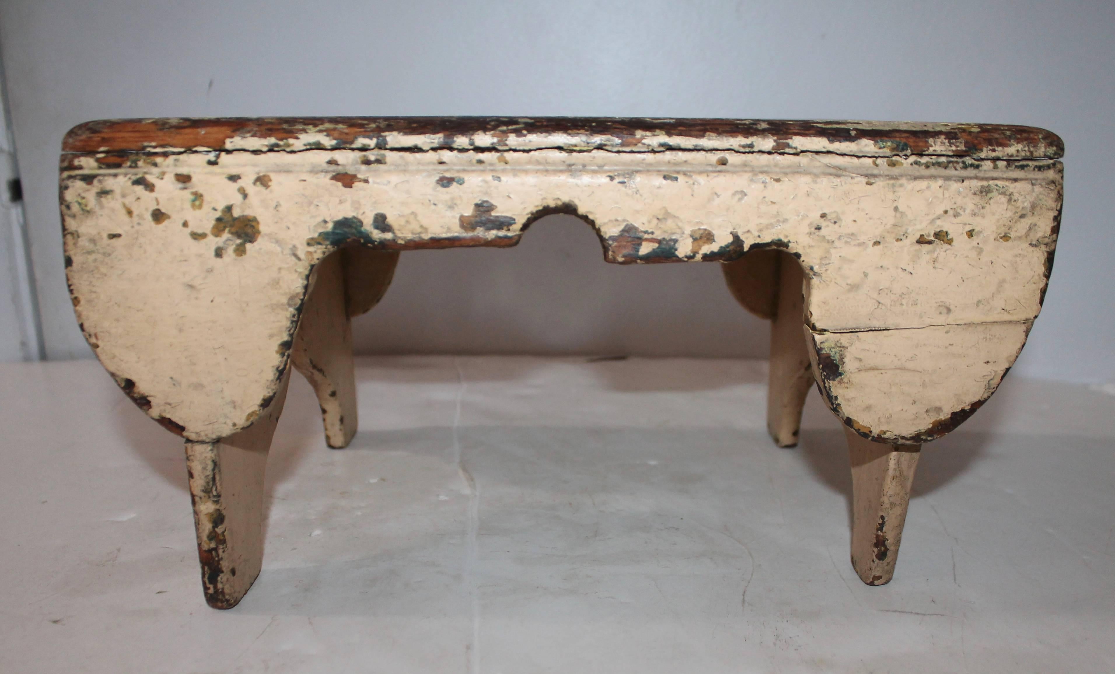 Painted Early 19th Century Bench in Original Putty Paint