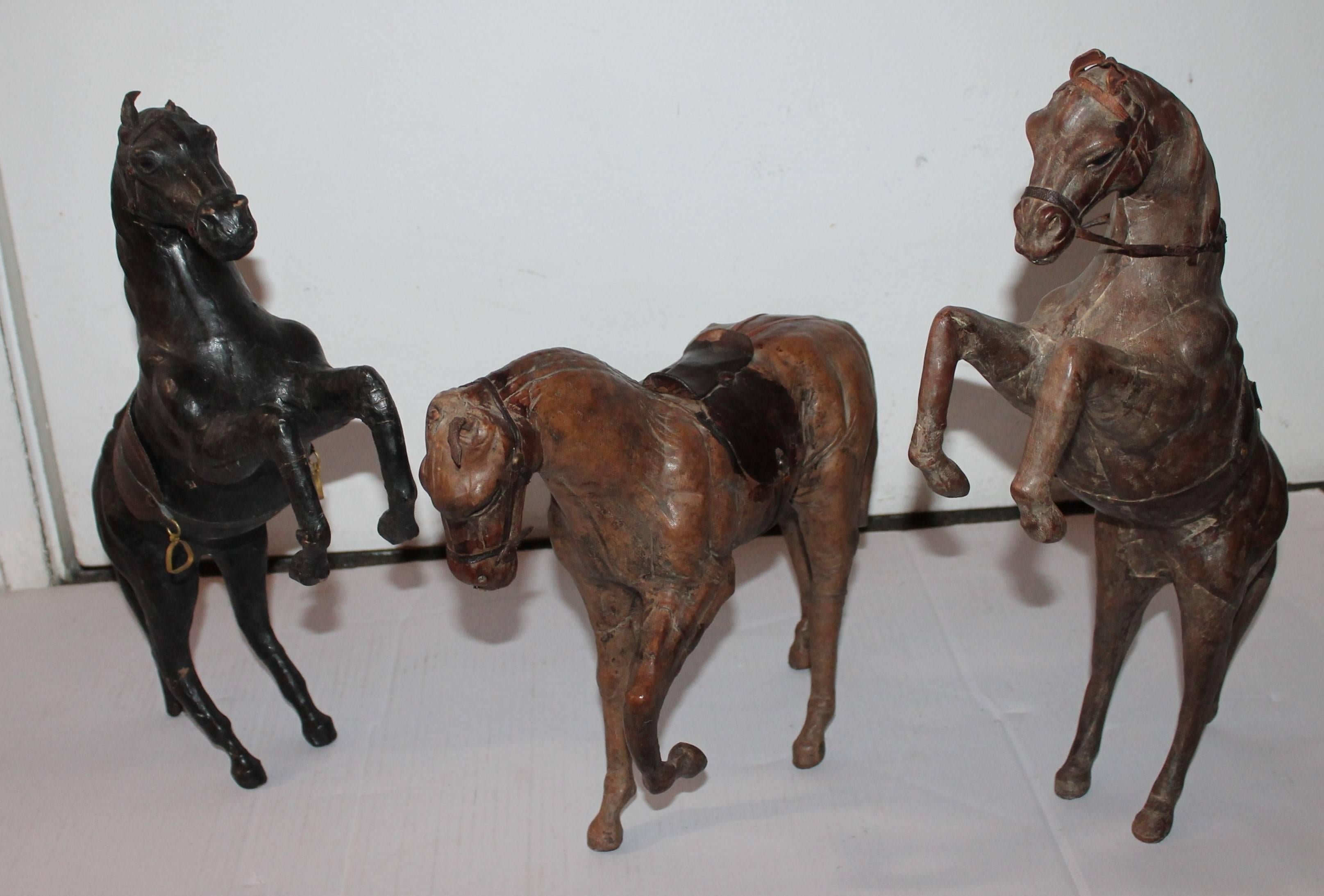Adirondack Collection of Three Leather Handmade Horses
