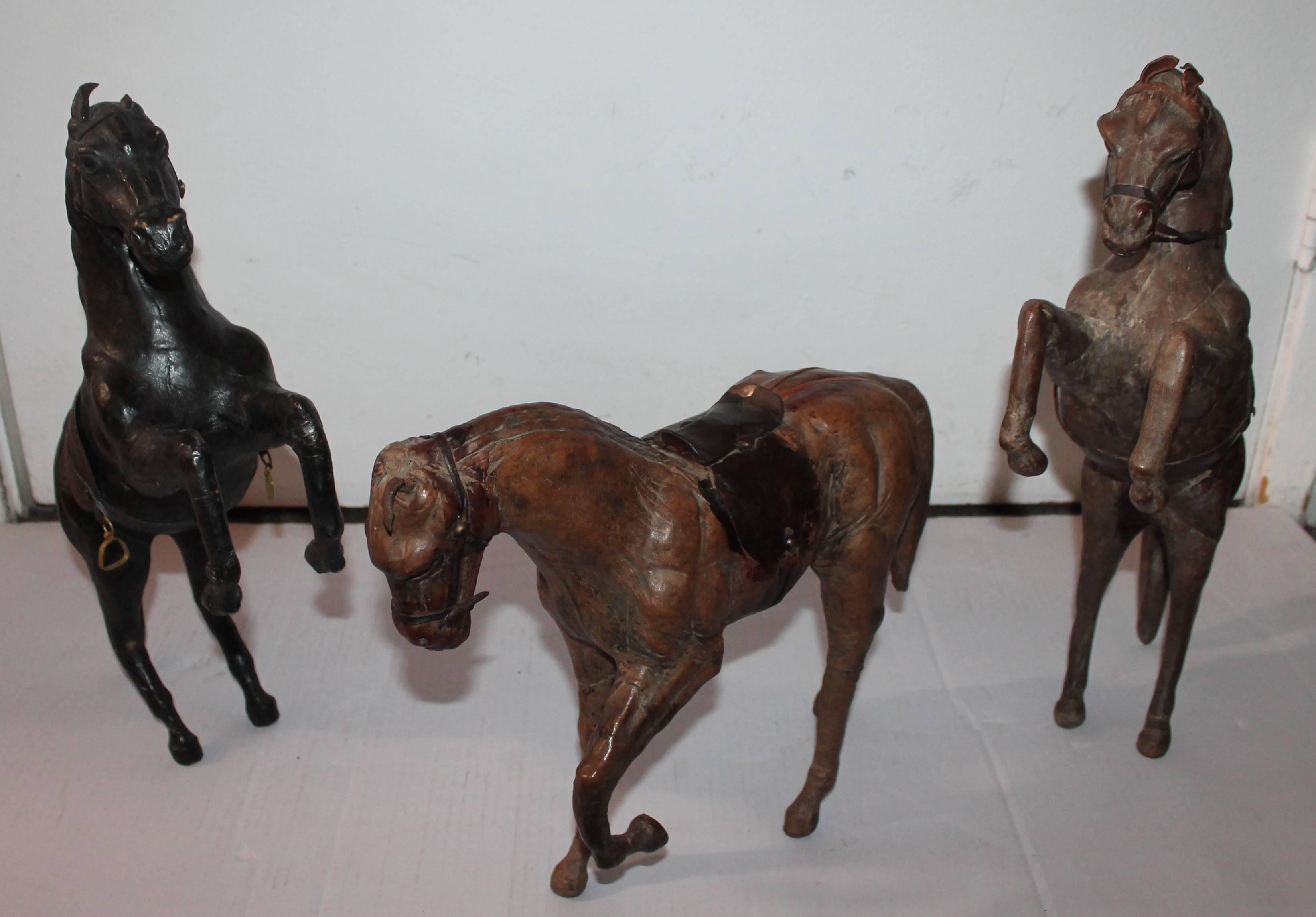 Mexican Collection of Three Leather Handmade Horses