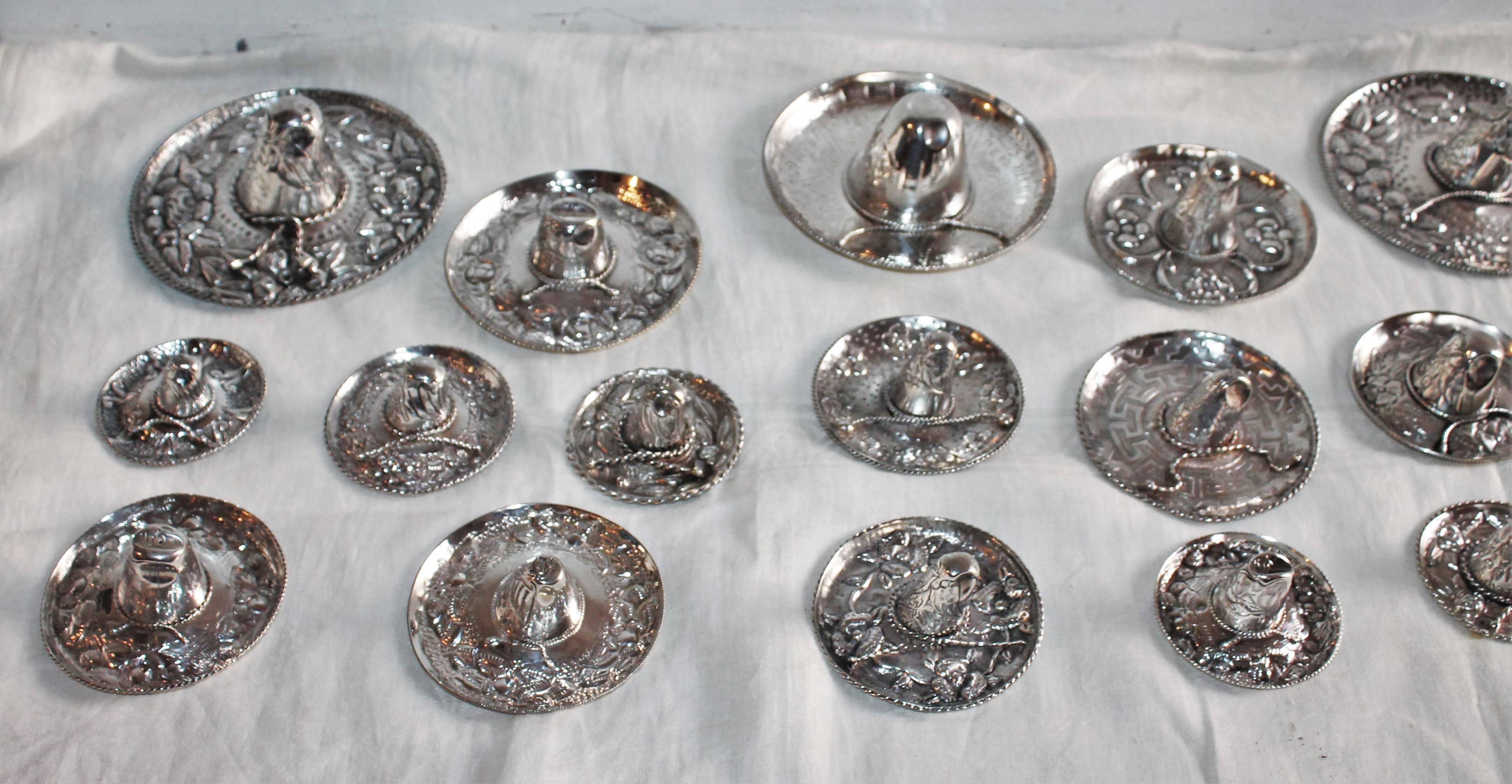 Adirondack Set of 27 Decorative Mexican Sterling Silver Sombreros