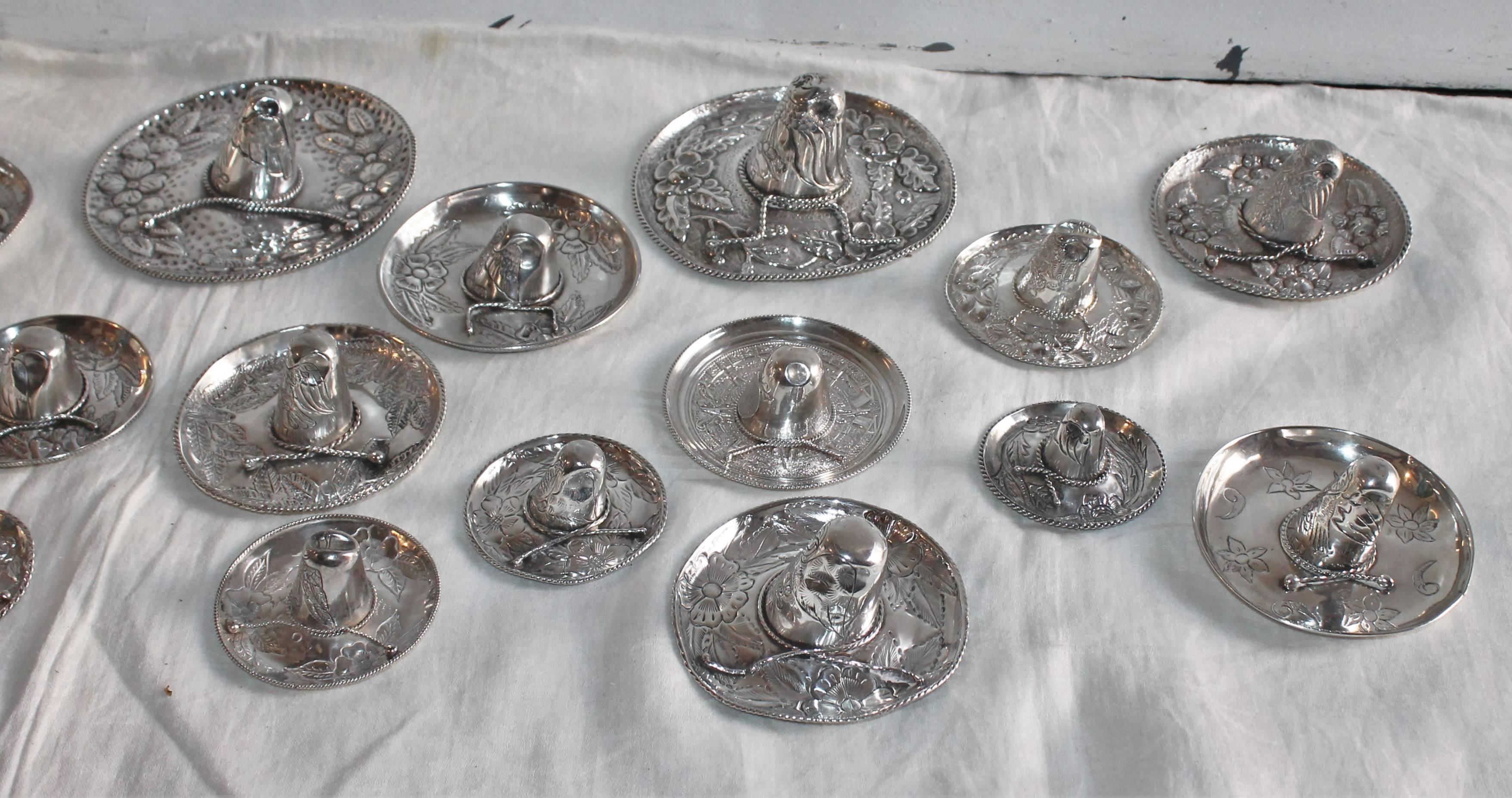 Set of 27 Decorative Mexican Sterling Silver Sombreros In Excellent Condition In Los Angeles, CA