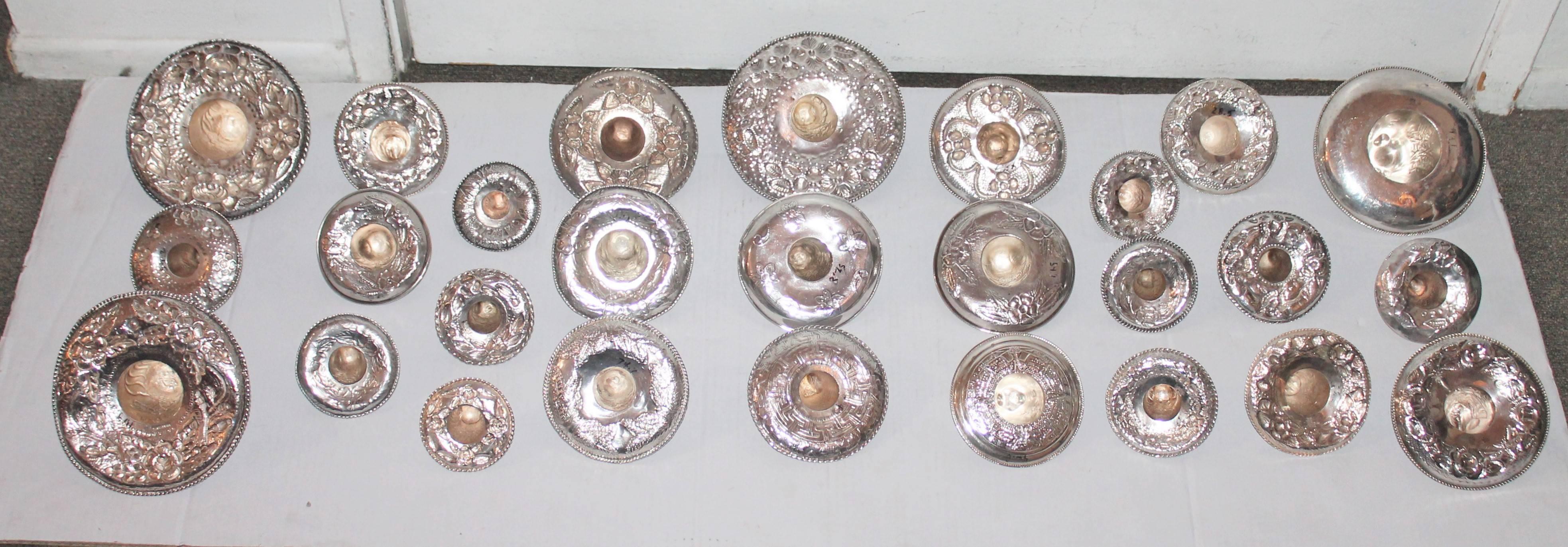 Set of 27 Decorative Mexican Sterling Silver Sombreros 1
