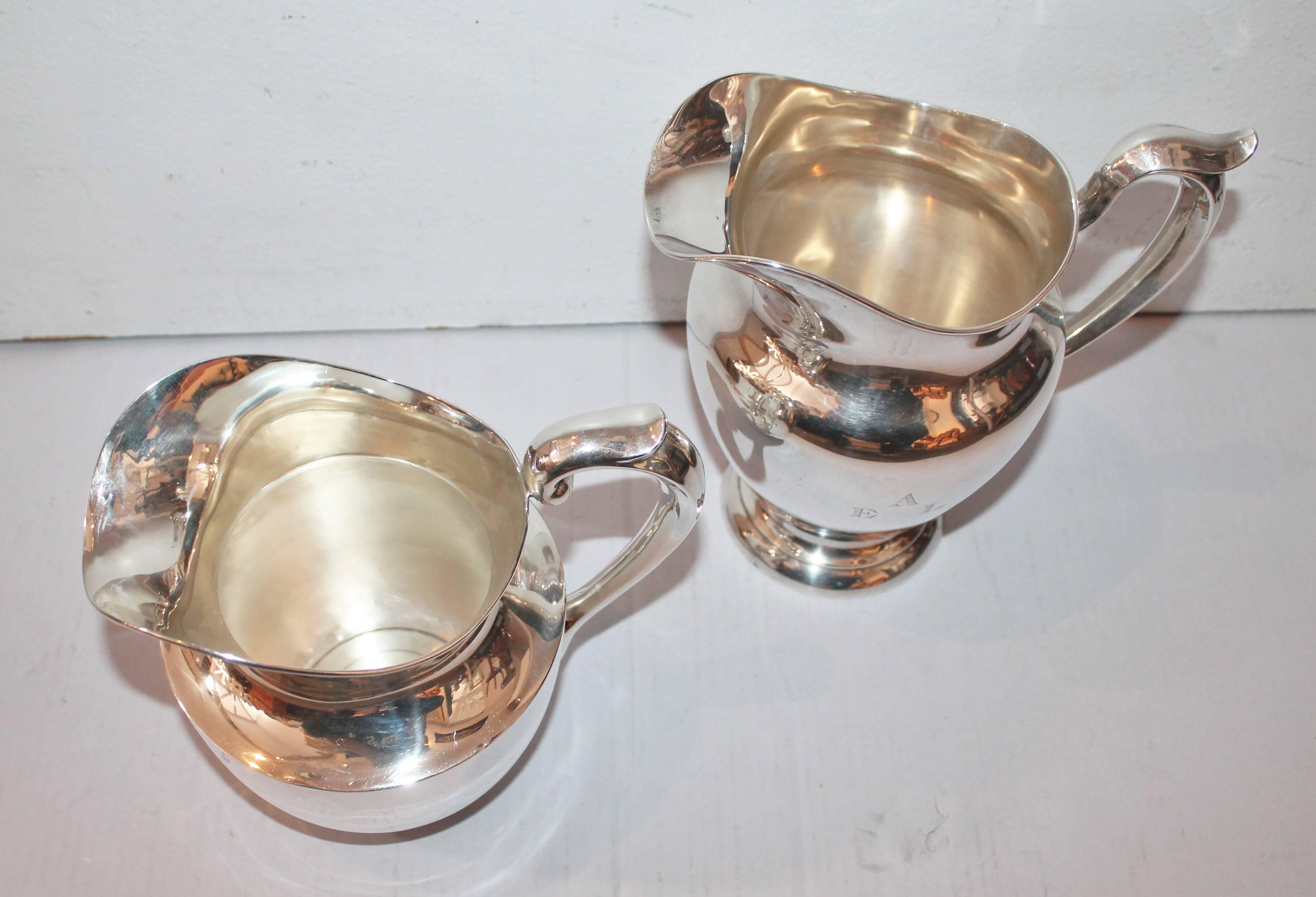 American Colonial Pair of Sterling Silver Large Water Pitchers