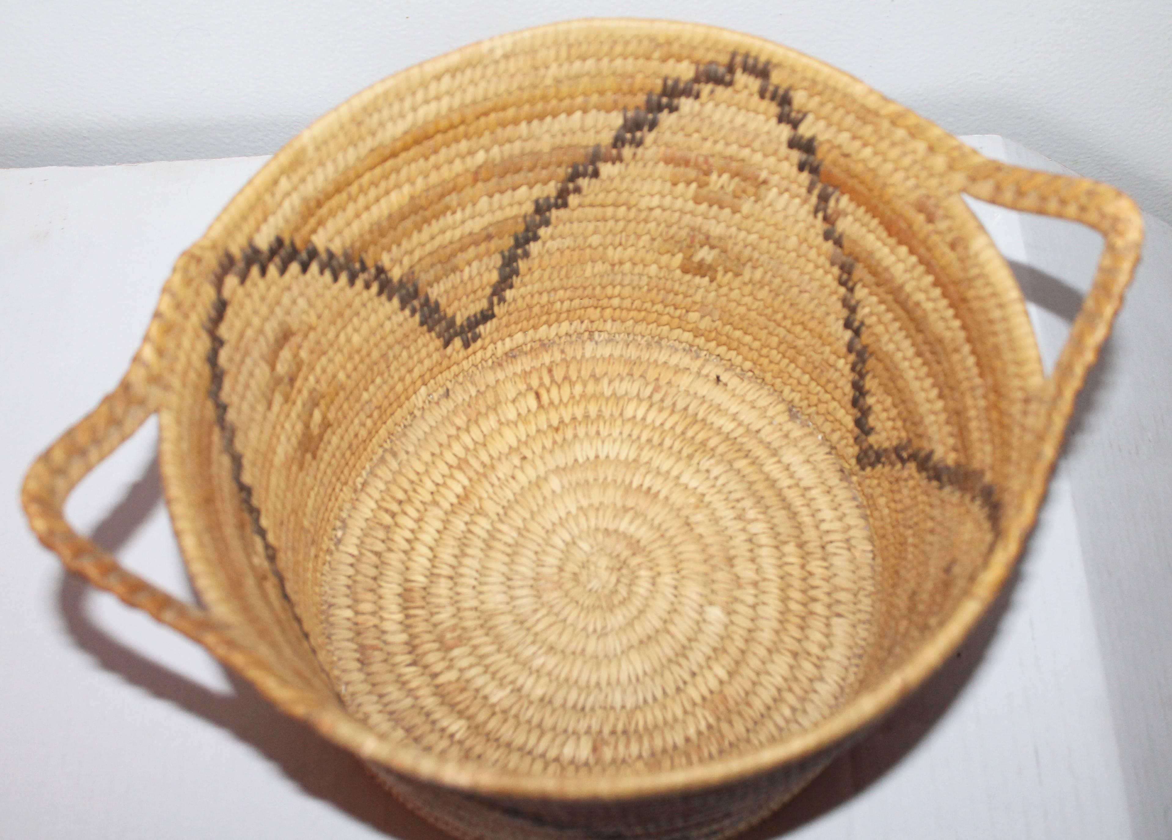 American Unusual Double Handled Papago Indian Basket For Sale