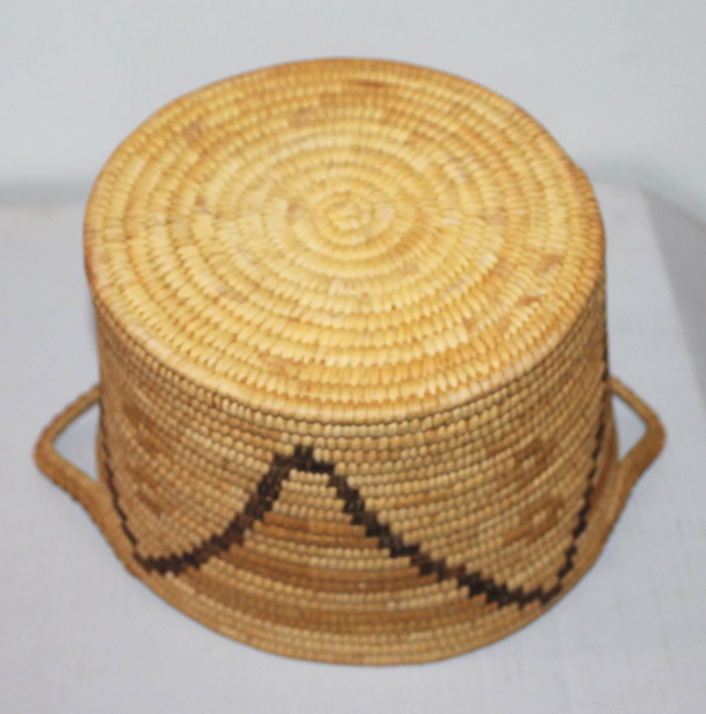 Hand-Crafted Unusual Double Handled Papago Indian Basket For Sale
