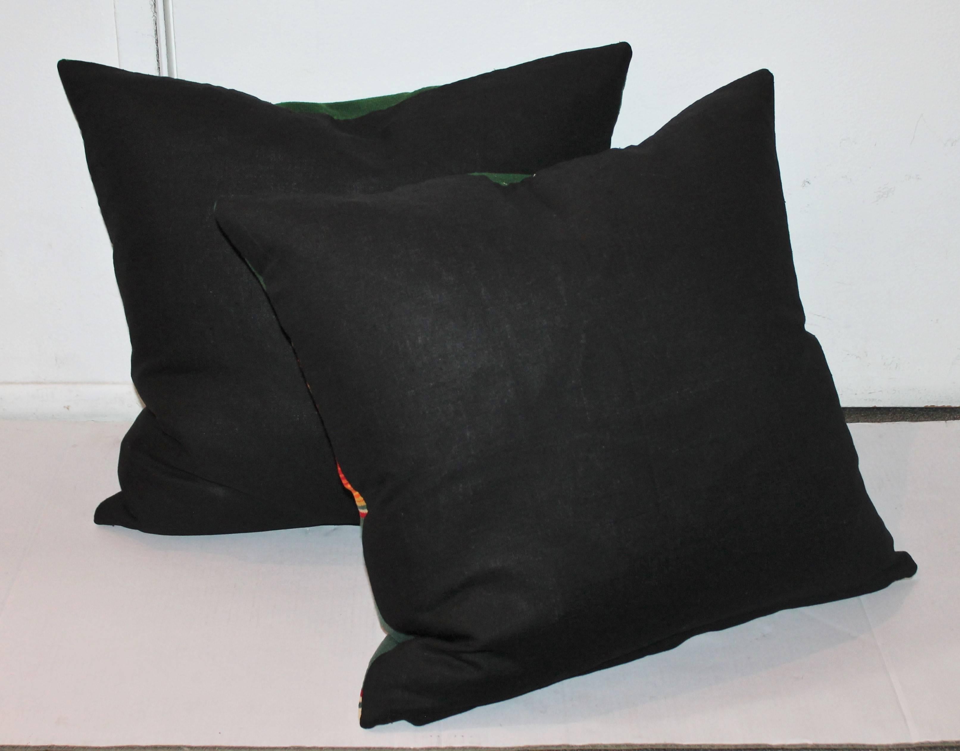 American Pair of Mexican Handwoven Serape Pillows