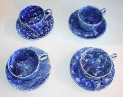 Collection of Four Monumental 19th Century Sponge Ware Mush Cups and Saucers