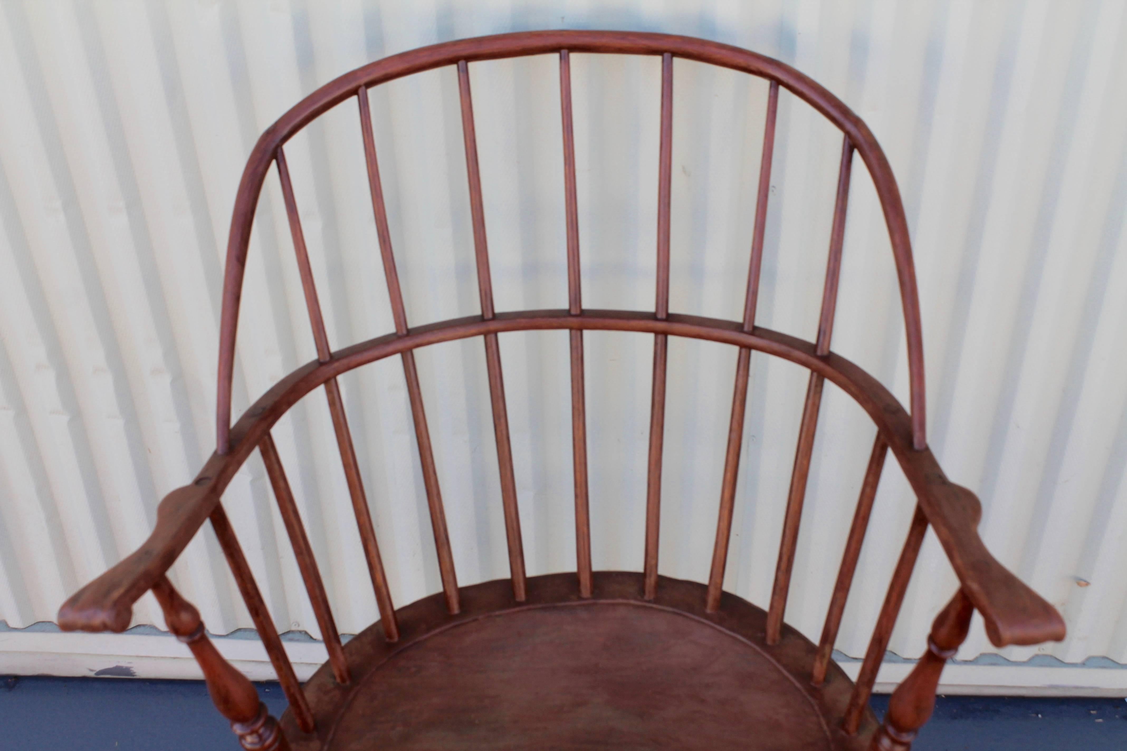 Country 18th Century Salmon Painted Knuckle Arm Windsor Chair