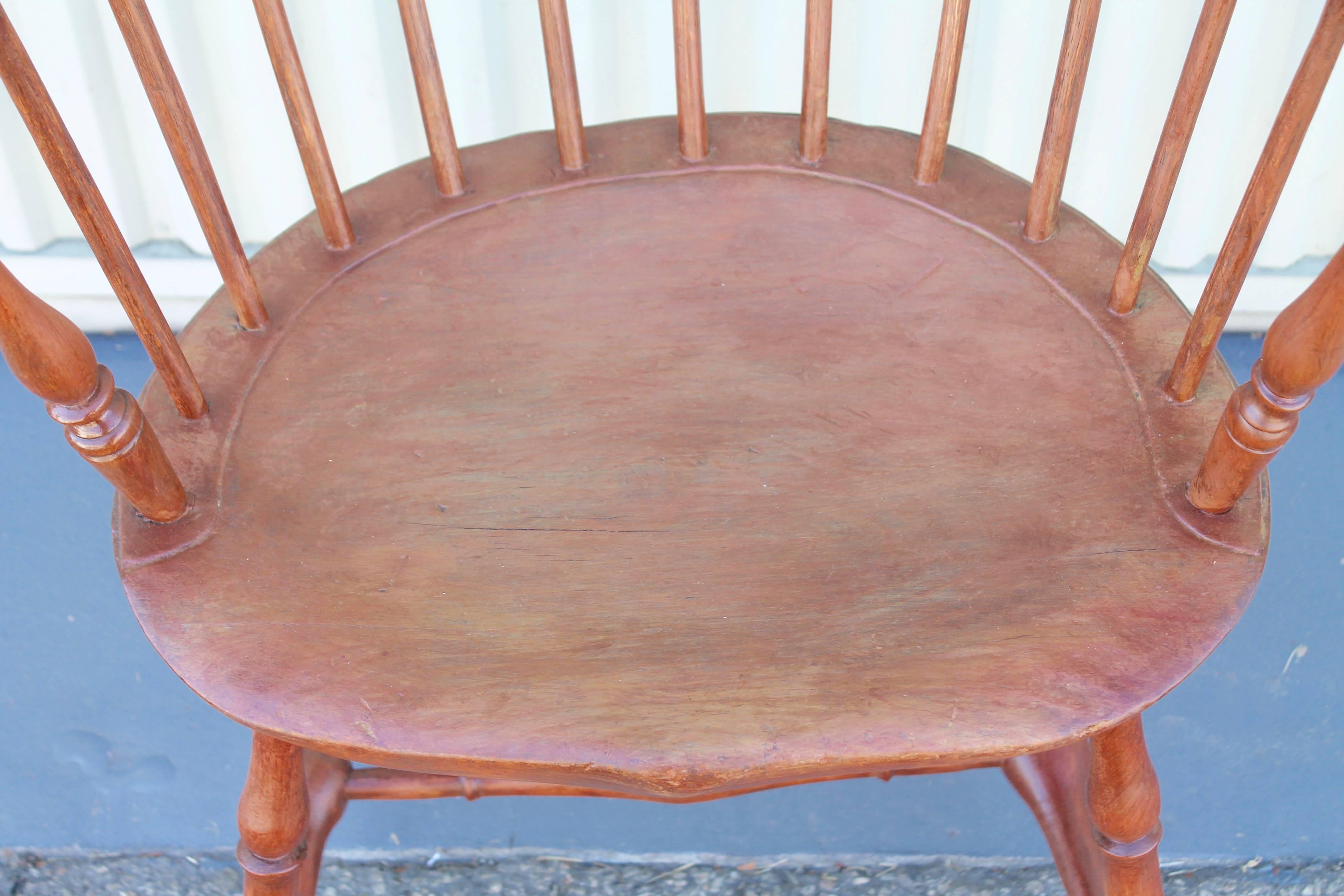 American 18th Century Salmon Painted Knuckle Arm Windsor Chair