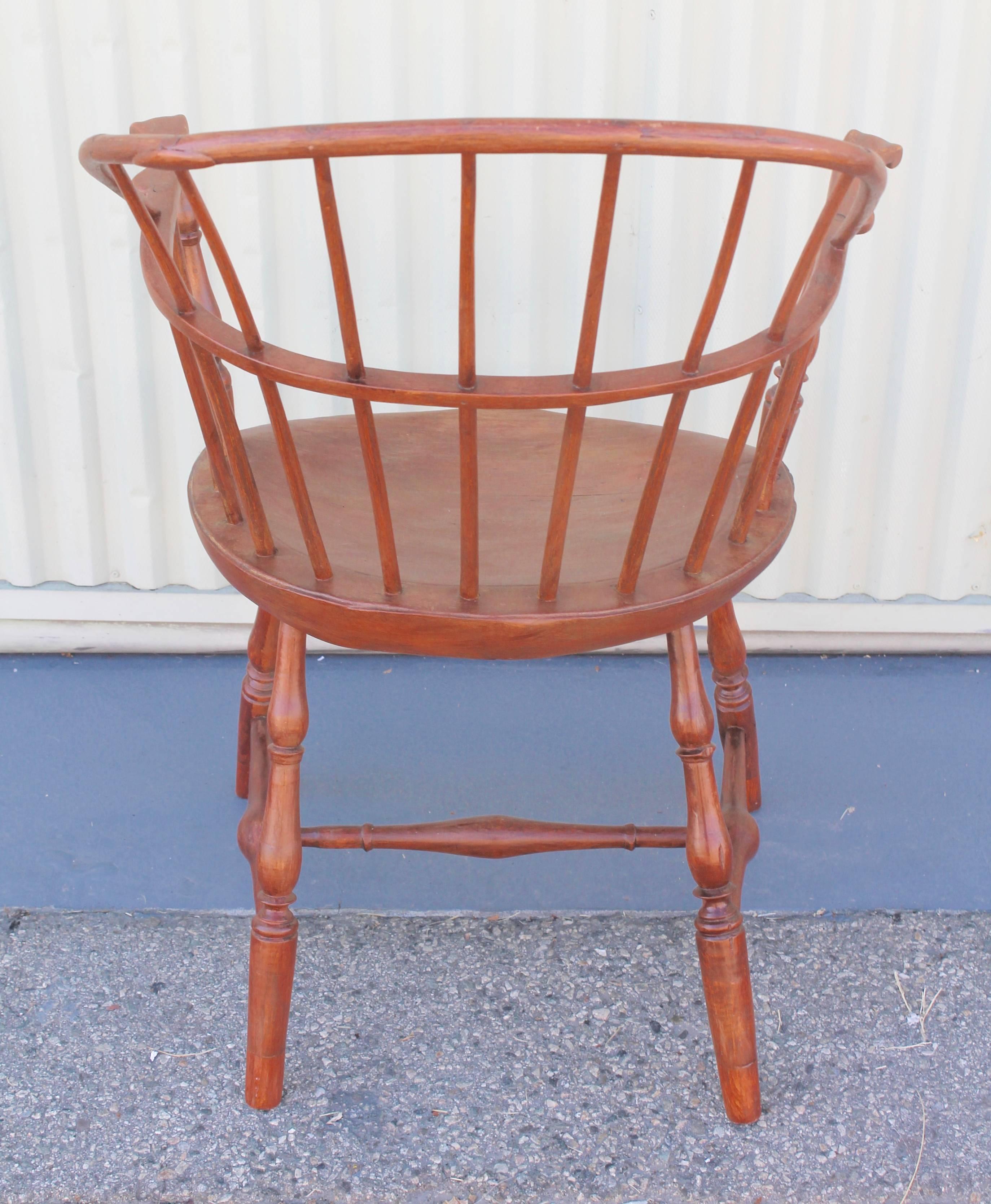 Hand-Crafted 18th Century Salmon Painted Knuckle Arm Windsor Chair