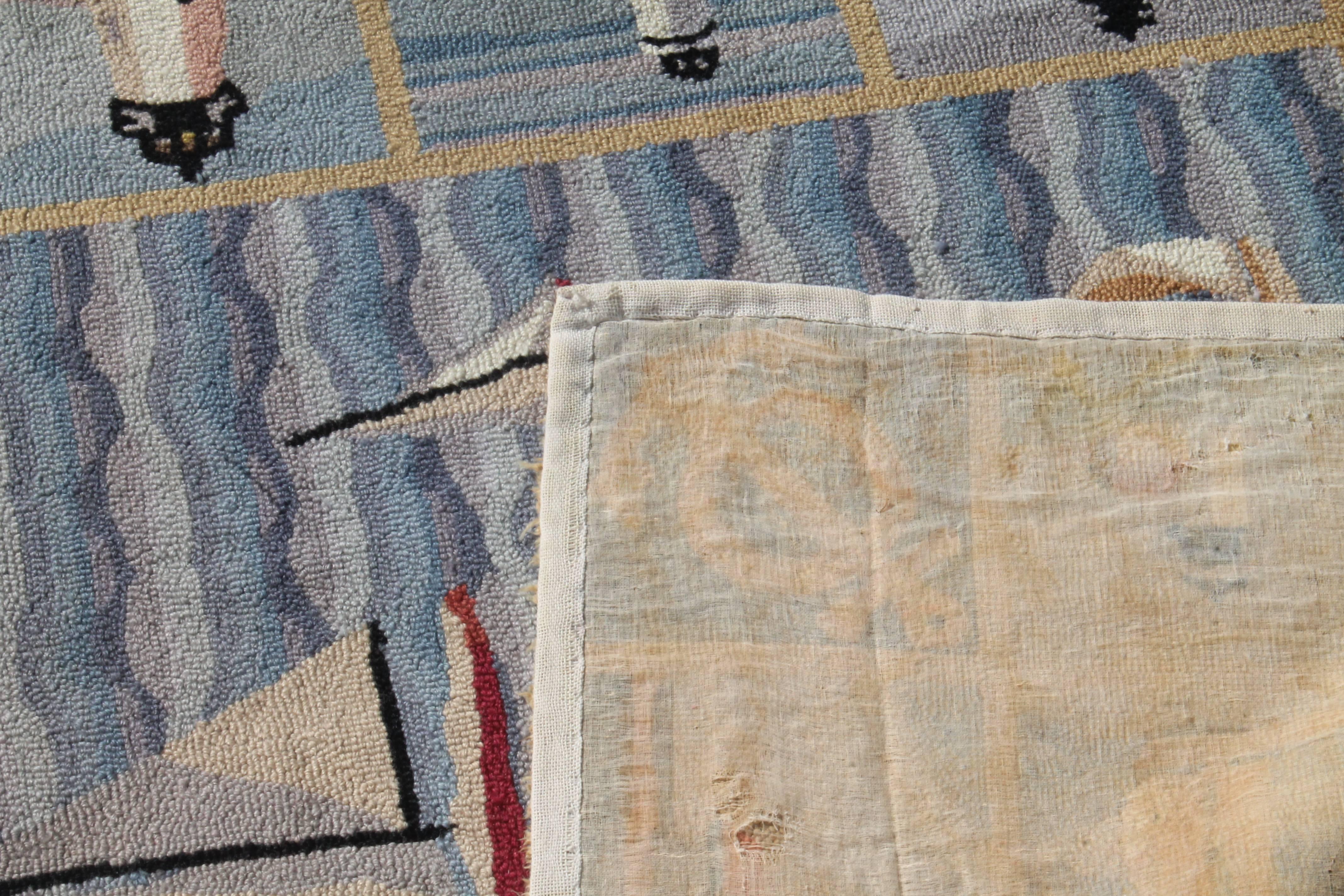 Pictorial Hand-Hooked Nautical Room Size Rug For Sale at 1stDibs