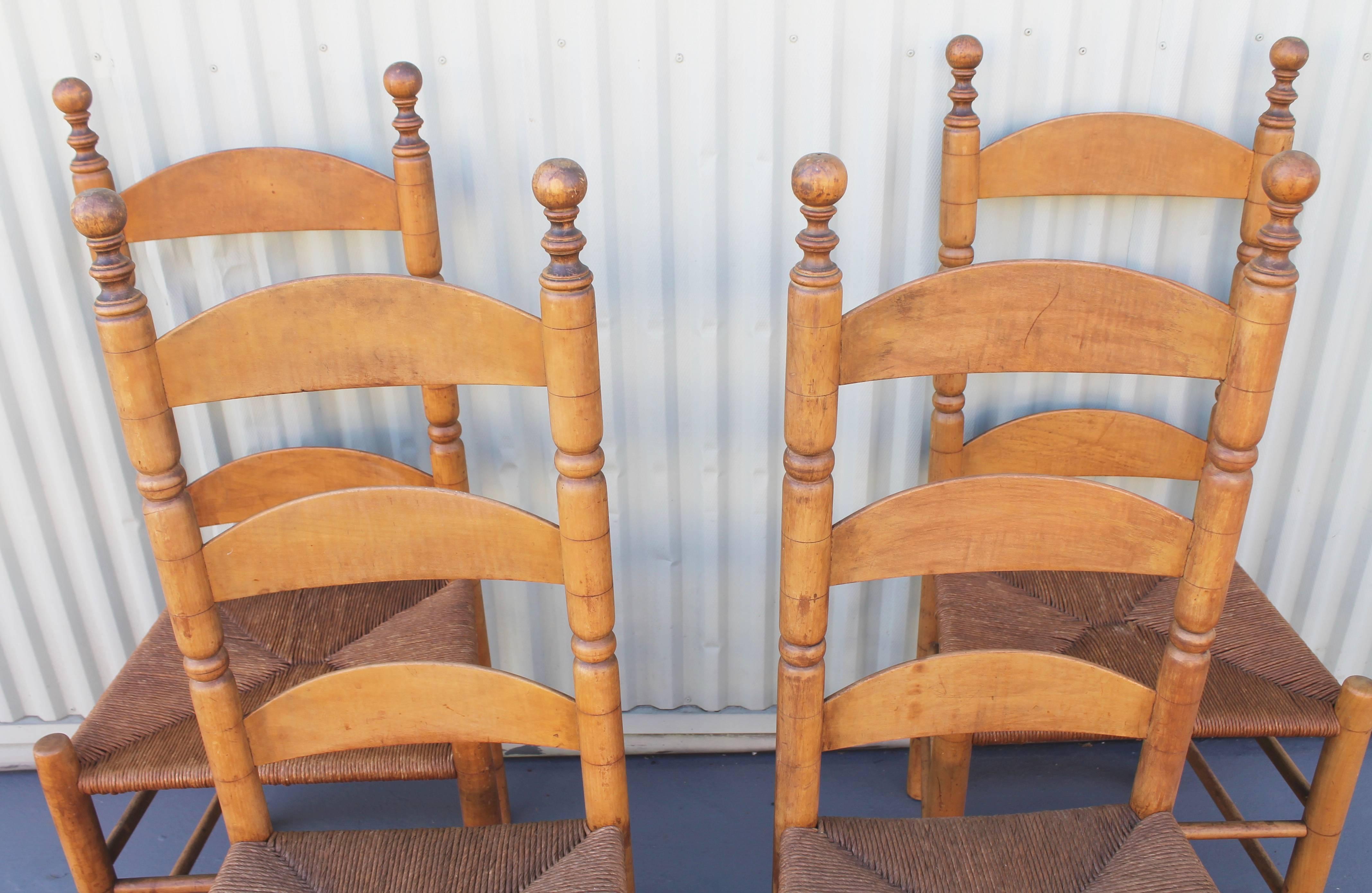 Country 19th Century Original Old Surface Maple Ladderback Chairs
