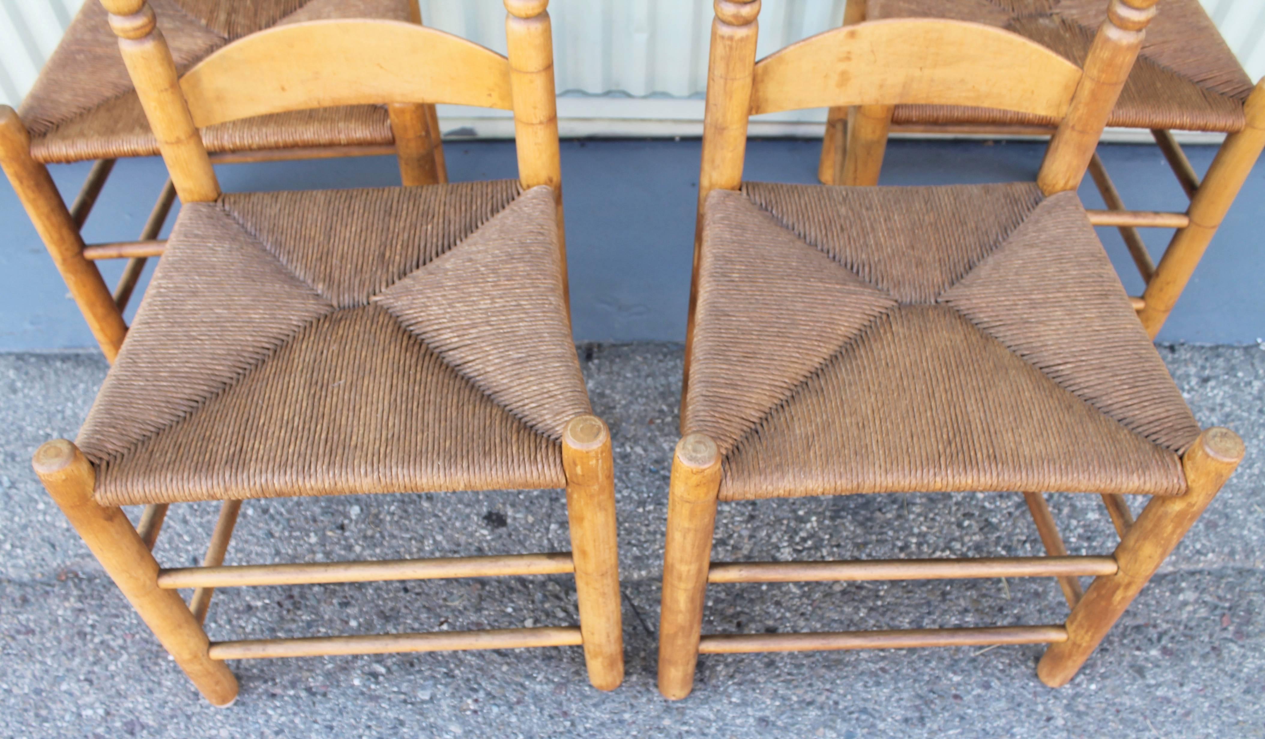 American 19th Century Original Old Surface Maple Ladderback Chairs
