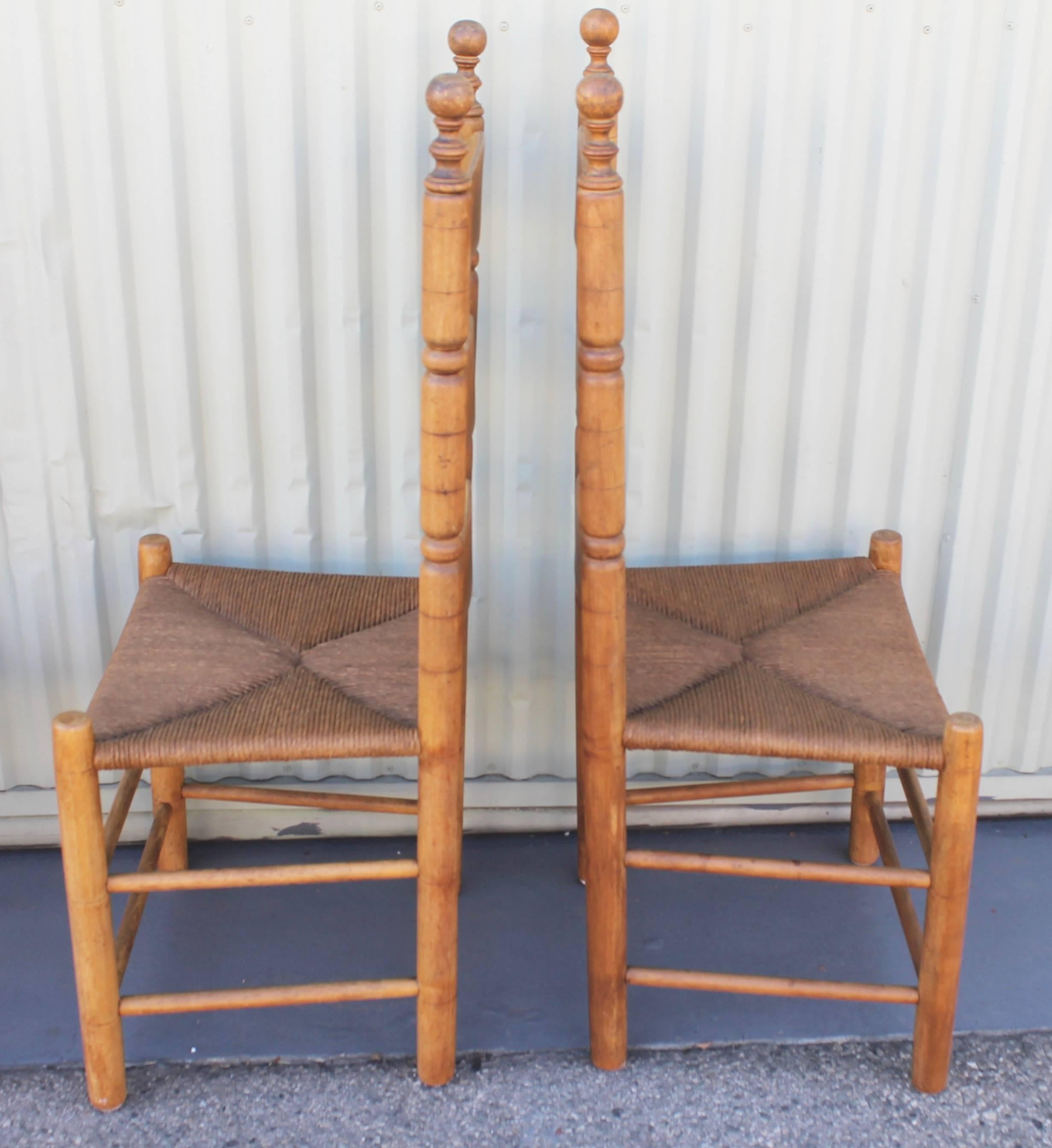 Patinated 19th Century Original Old Surface Maple Ladderback Chairs