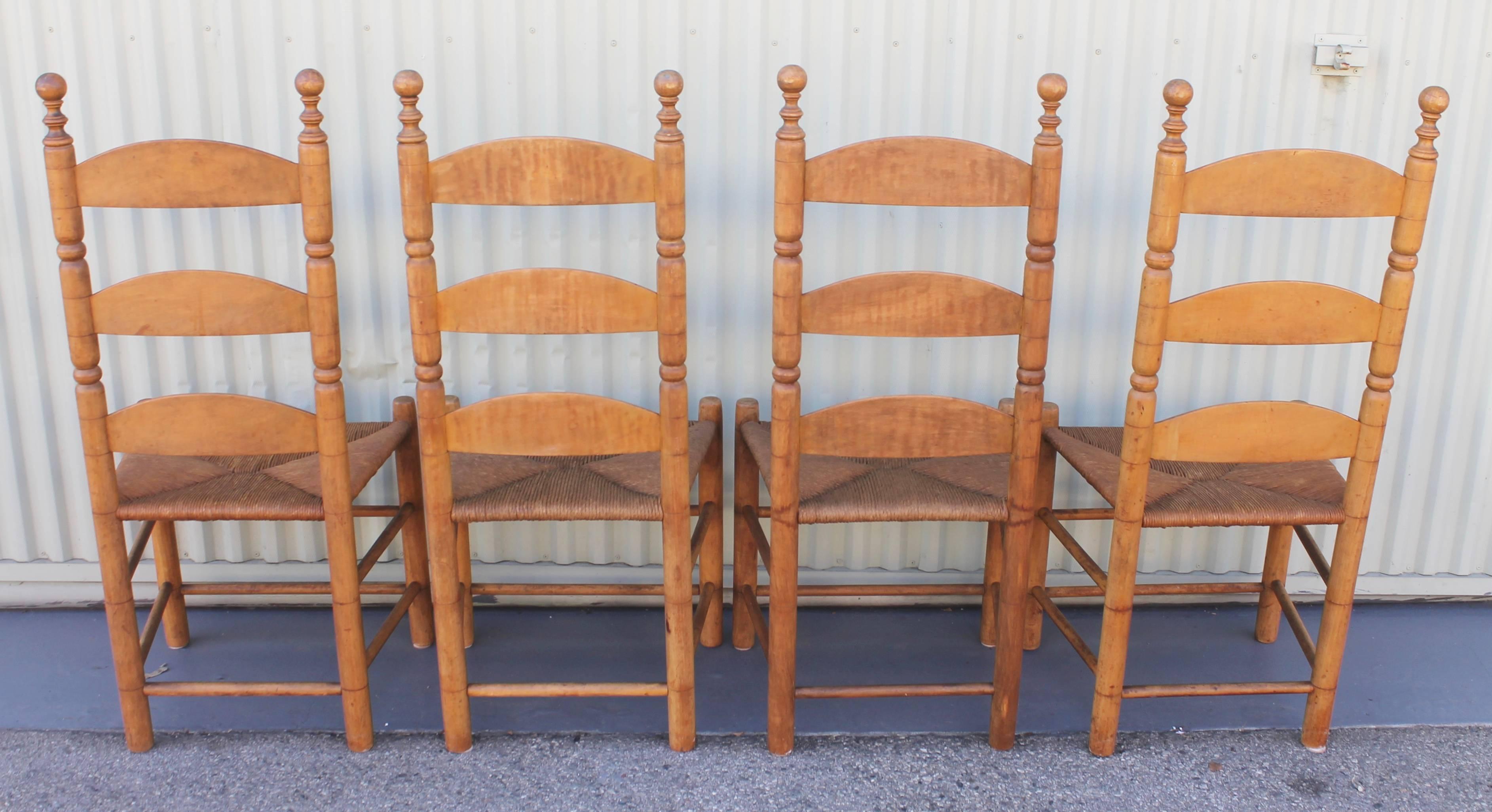 19th Century Original Old Surface Maple Ladderback Chairs In Excellent Condition In Los Angeles, CA