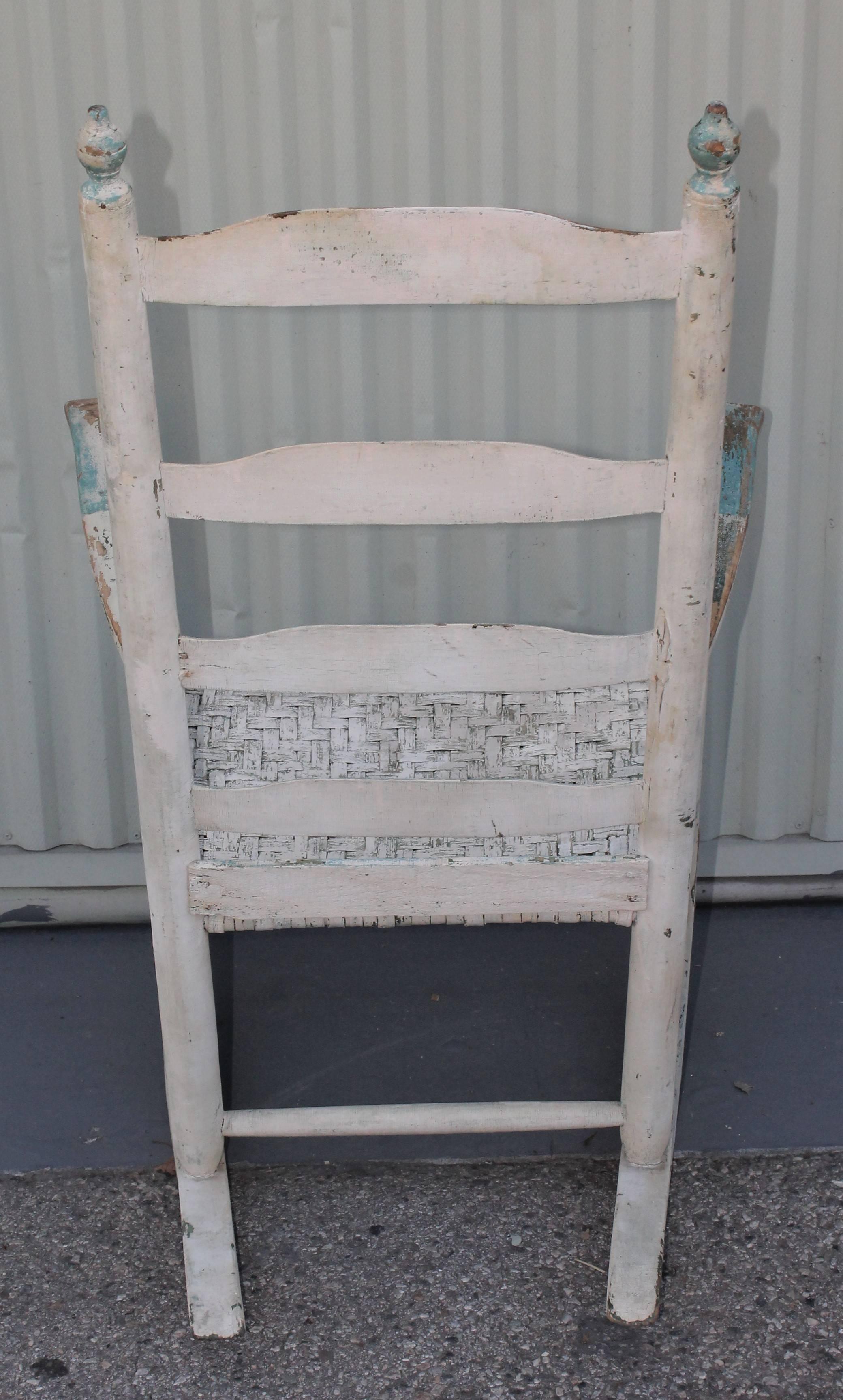 Wood 19th Century Original Blue and White Painted Rocking Chair