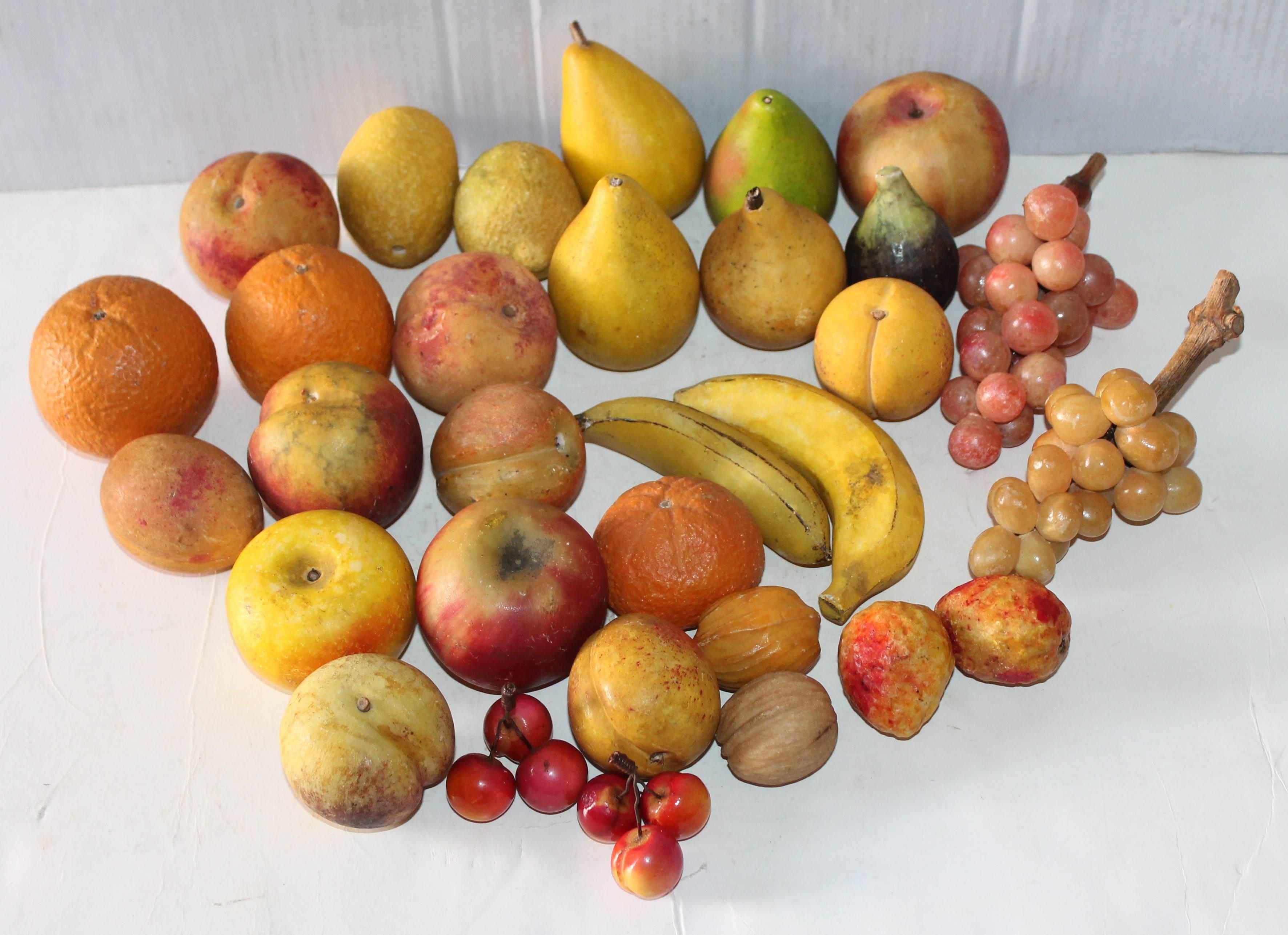 Hand-Crafted 18th Century Treen Bowl Filled with Collection of 30-Piece of Stone Fruit