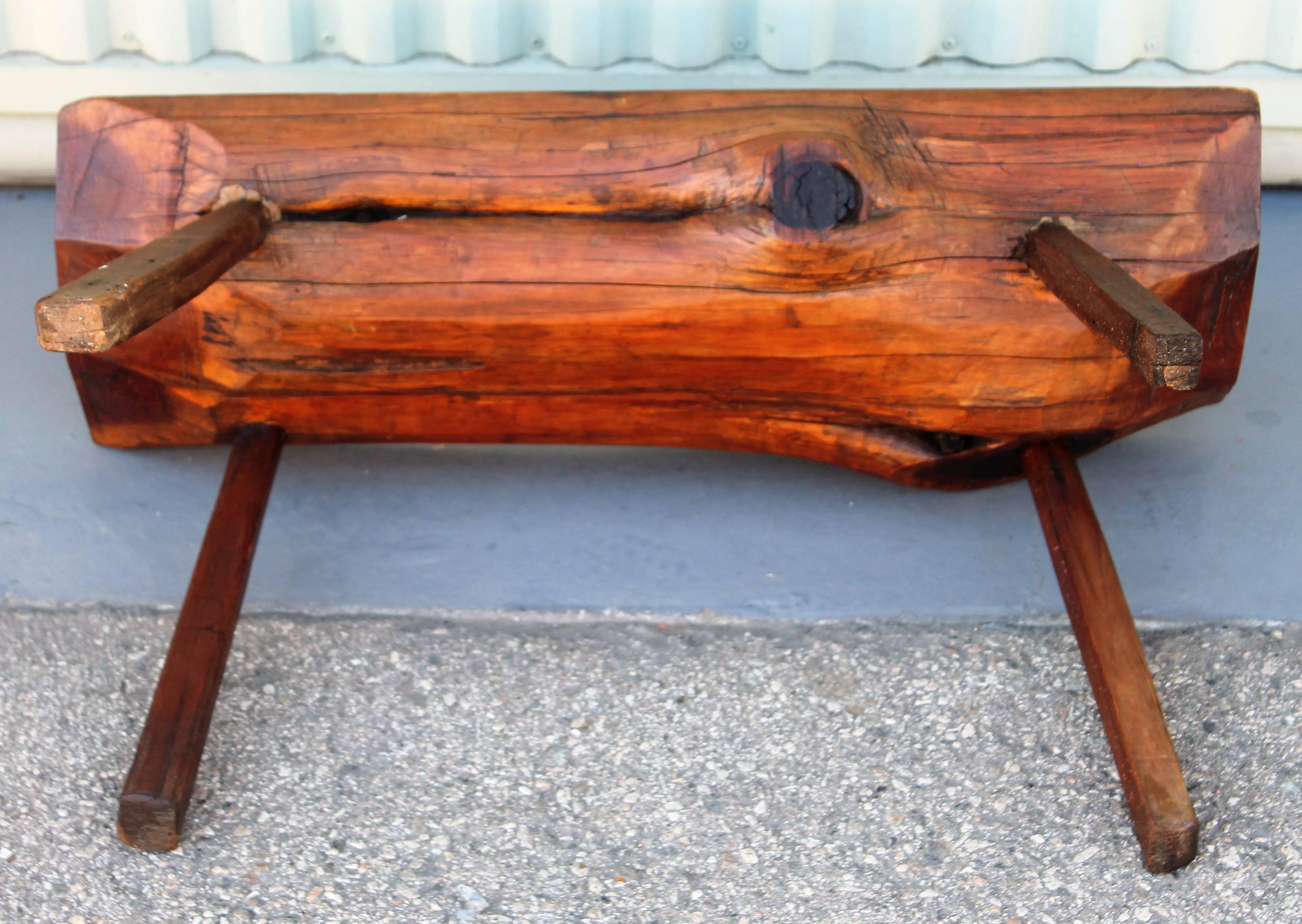 Hand-Carved Early 19th Century Split Log Redwood Bench or Table